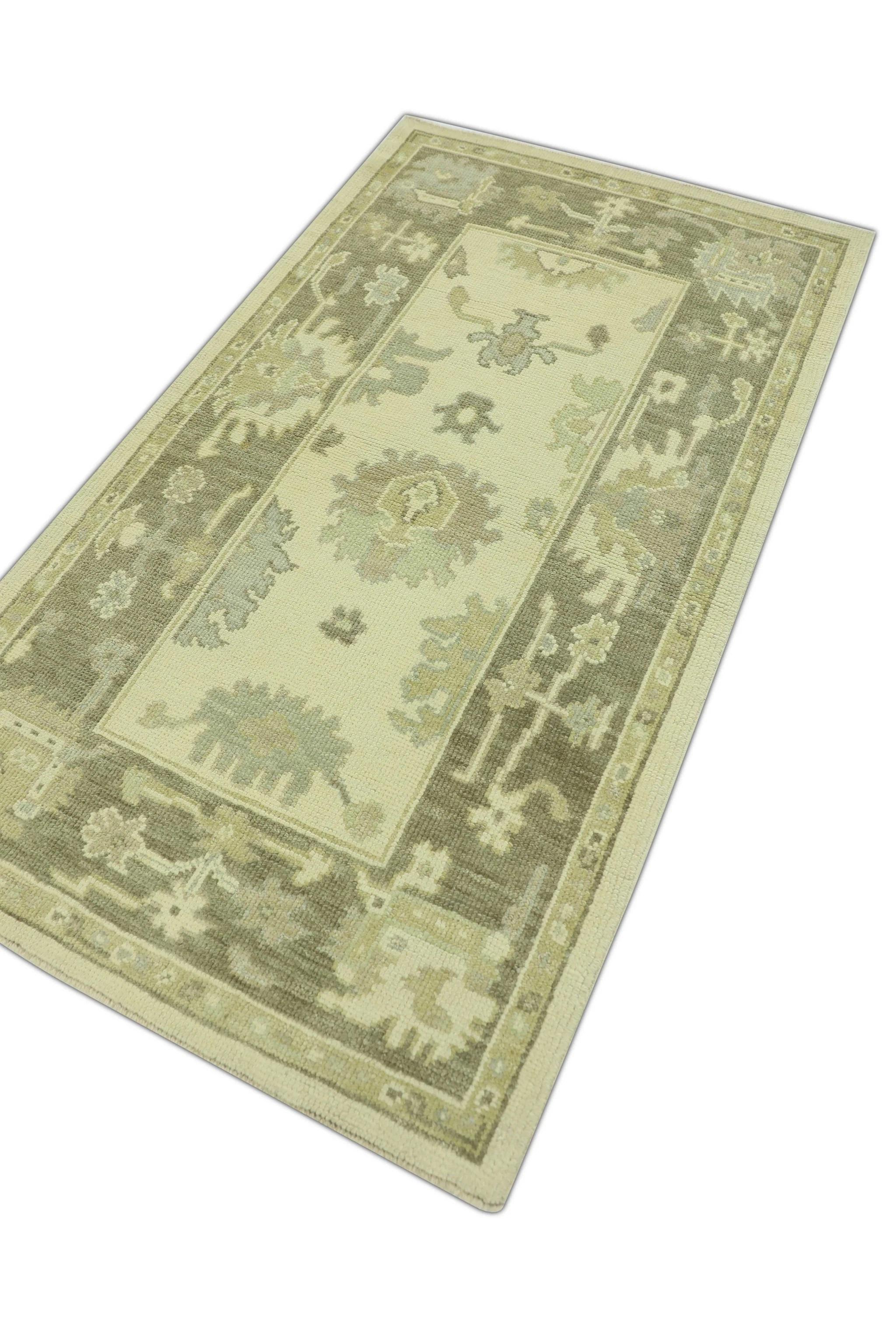 Tappeto Oushak Turco Avorio Taupe Accenti Grigi Tappeto in Lana Tessuto a Mano 3' x 5'2