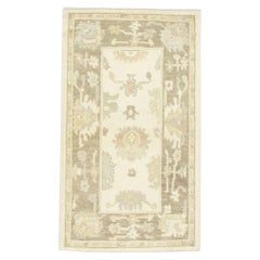 Tappeto Oushak Turco Avorio Taupe Accenti Grigi Tappeto in Lana Tessuto a Mano 3' x 5'2"
