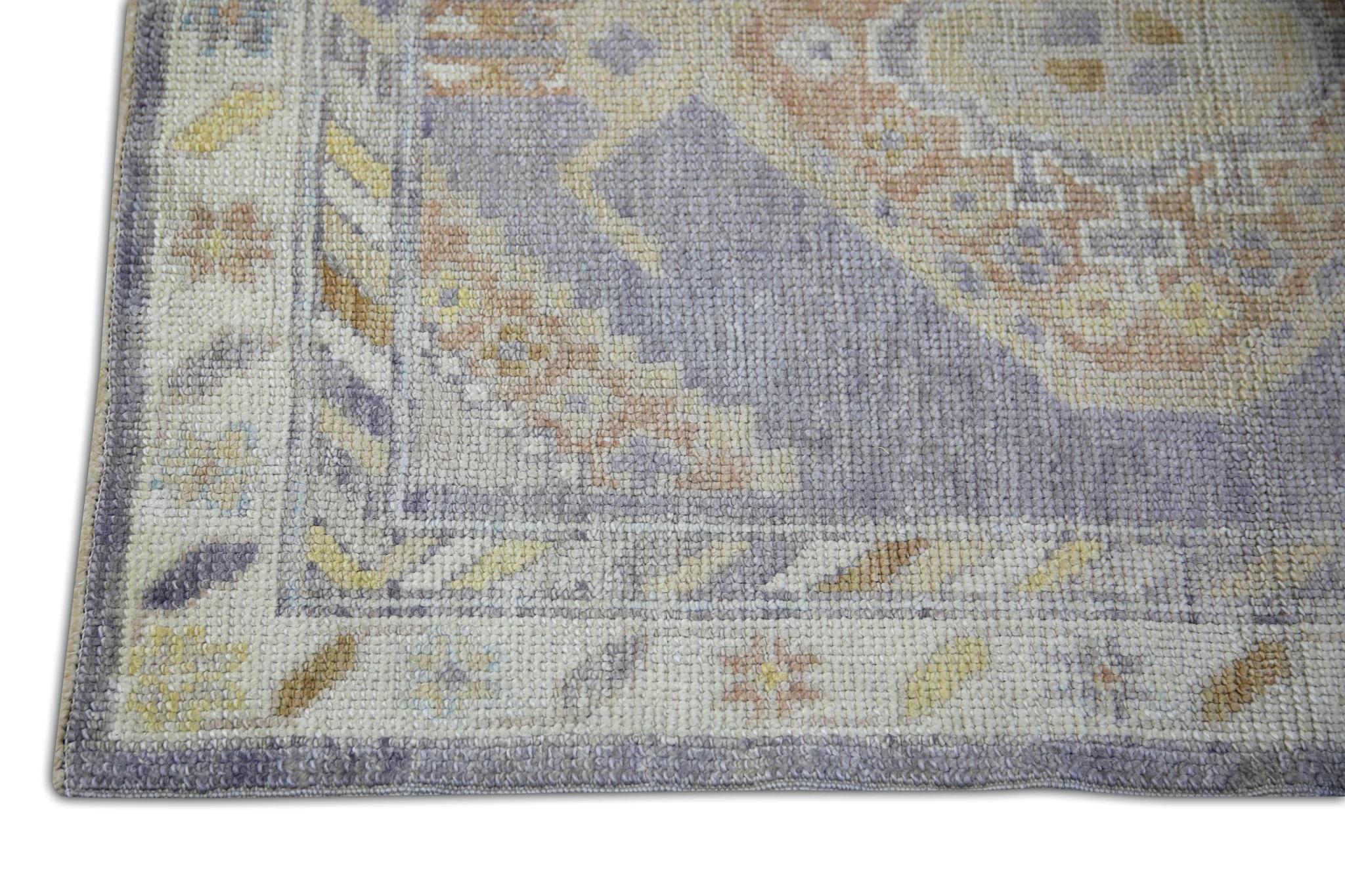 Turc Tapis turc Oushak Beige Lavande Tapis en laine tissé à la main 3'1