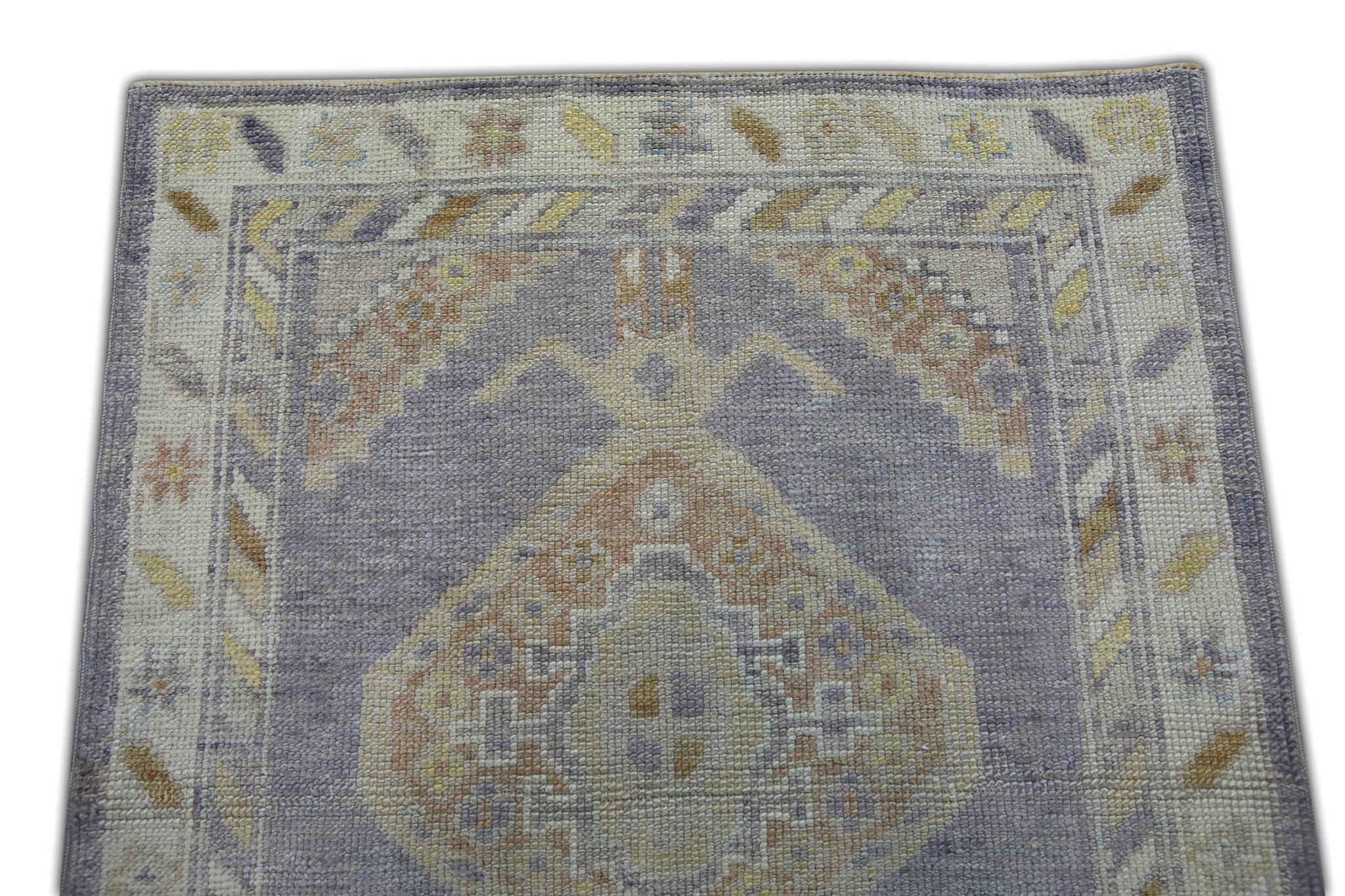 Teinture végétale Tapis turc Oushak Beige Lavande Tapis en laine tissé à la main 3'1