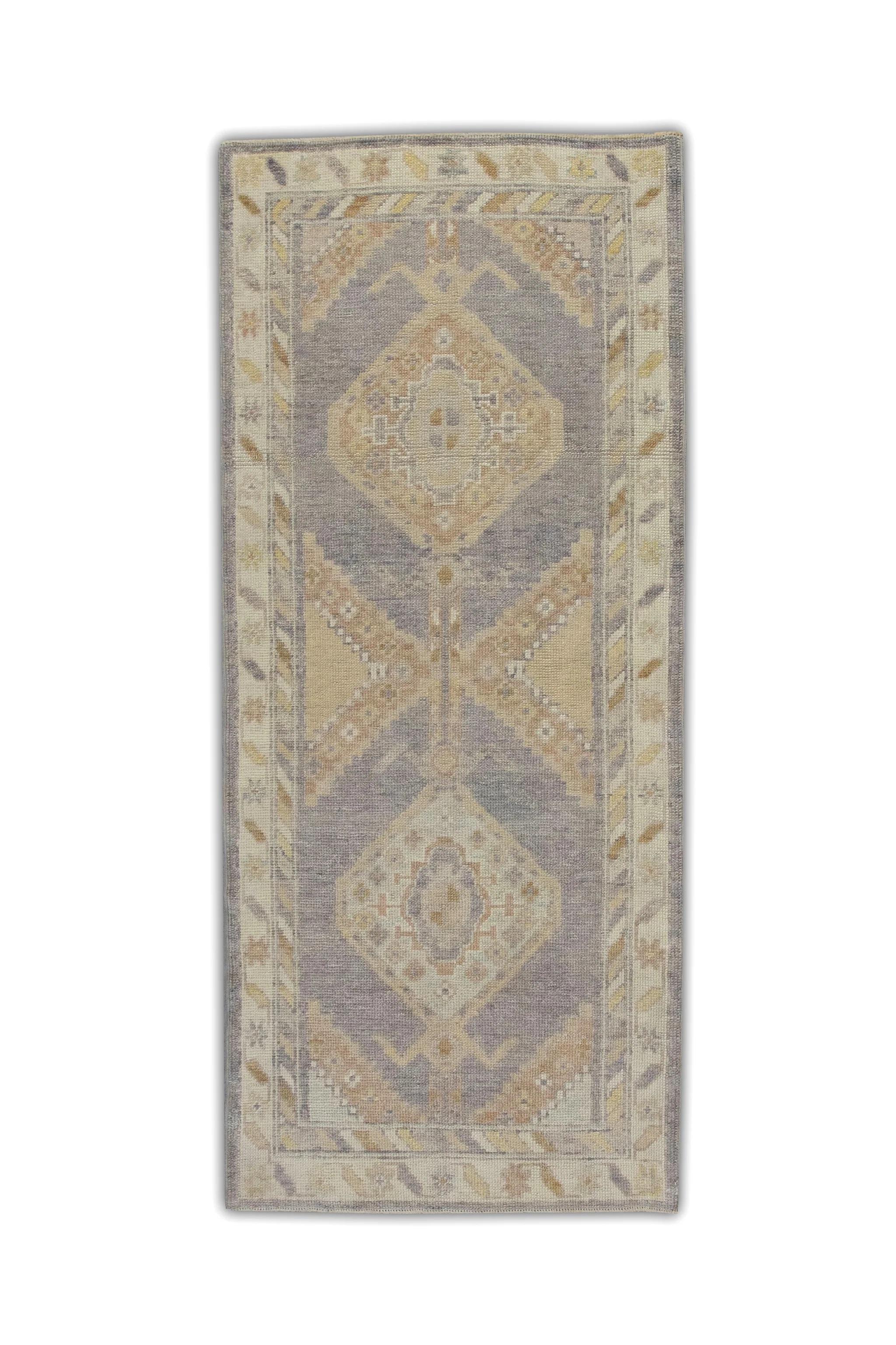 Laine Tapis turc Oushak Beige Lavande Tapis en laine tissé à la main 3'1