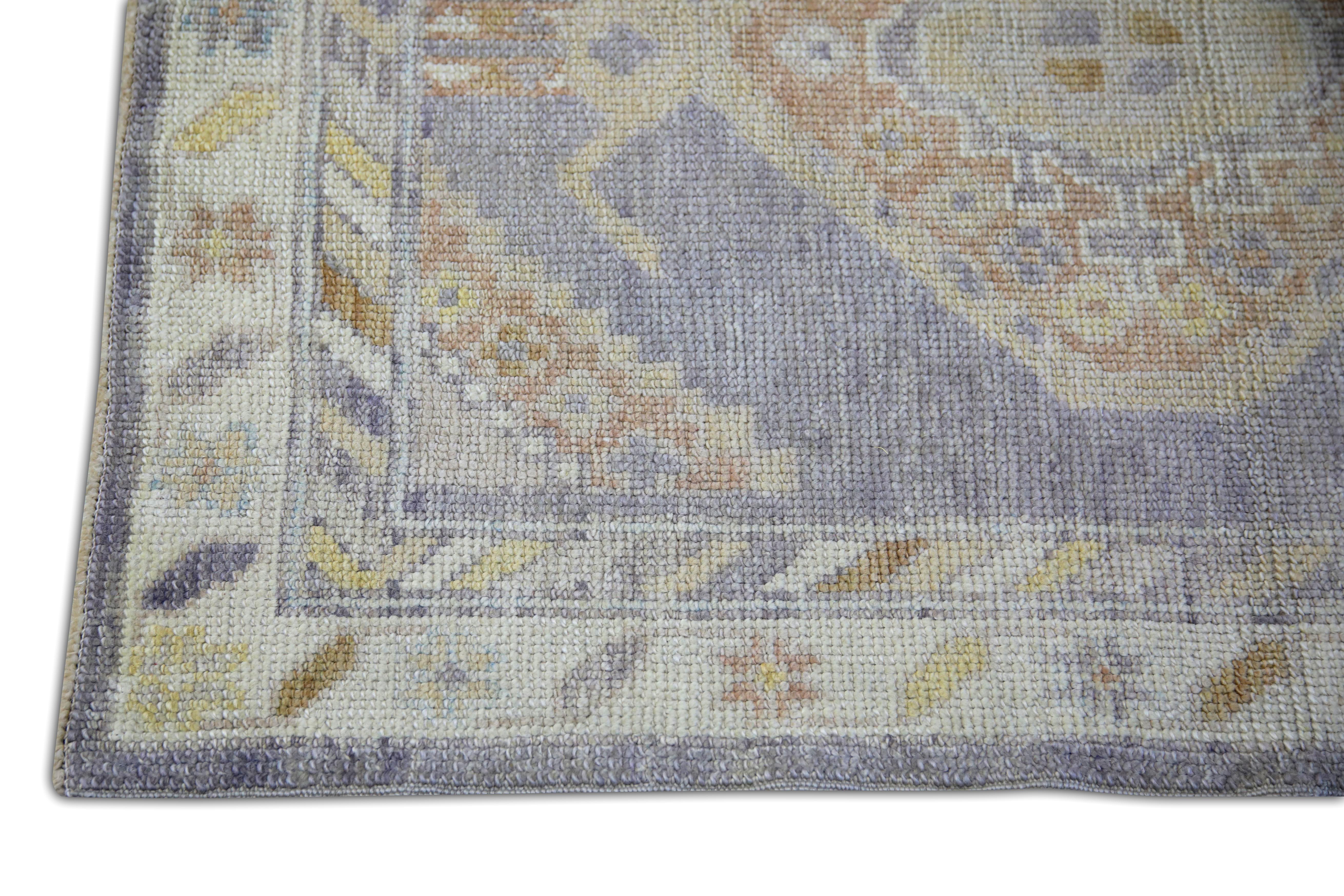Tapis turc Oushak Beige Lavande Tapis en laine tissé à la main 3'1