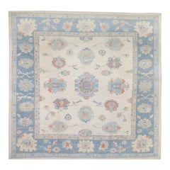 Türkischer Oushak Teppich Hellblau & Elfenbein Handgewebter Wollteppich 15'3" x 14'5"