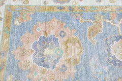 Alfombra turca Oushak Azul claro y dorado suave Alfombra de lana tejida a mano 2'11" x 5'