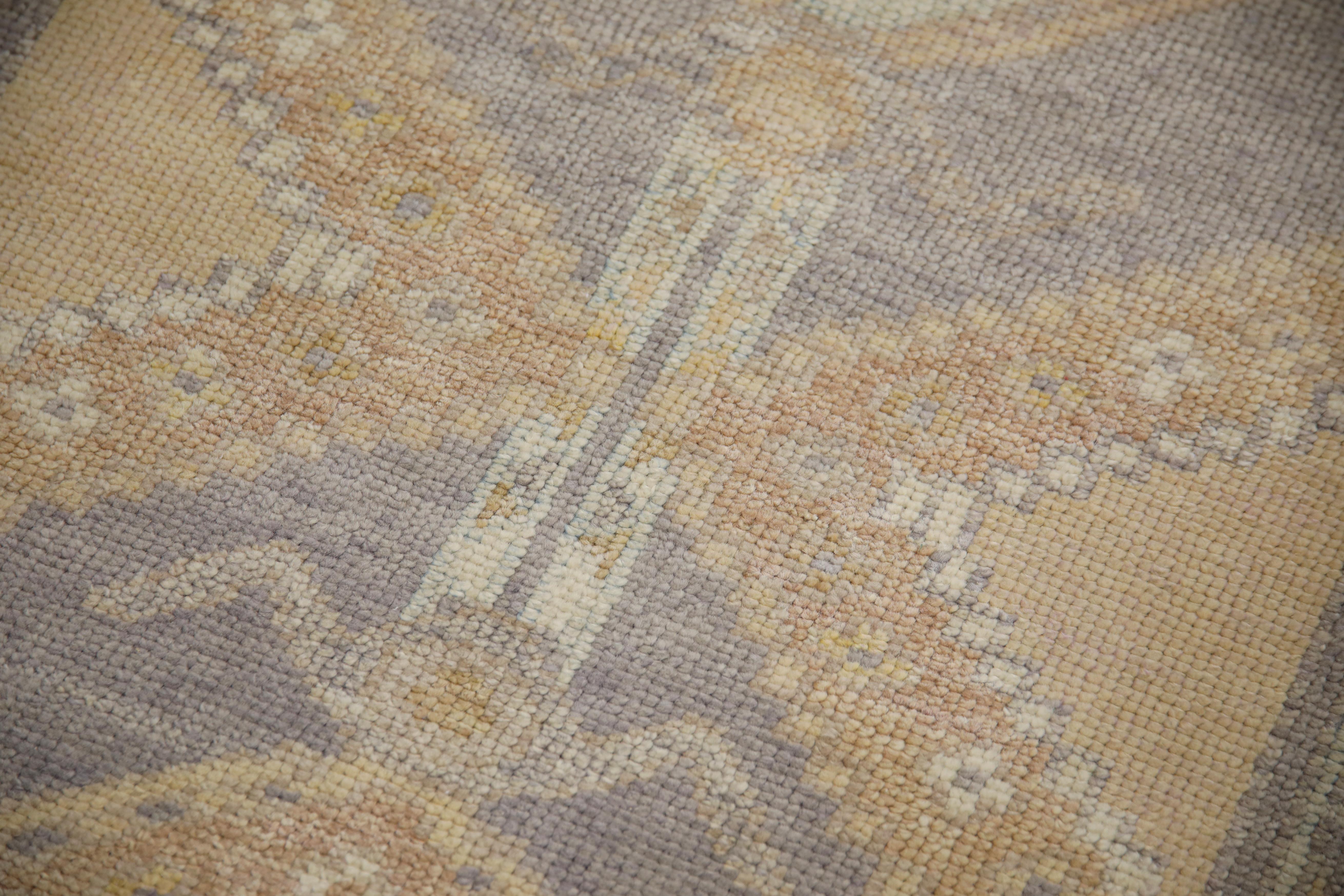 Alfombra turca Oushak Medallón naranja y lavanda Alfombra de lana tejida a mano 3'1