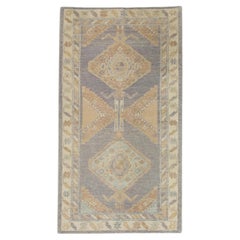 Turkish Oushak Rug Orange & Lavender Medallion Handwoven Wool Rug 3'1" x 5'8"