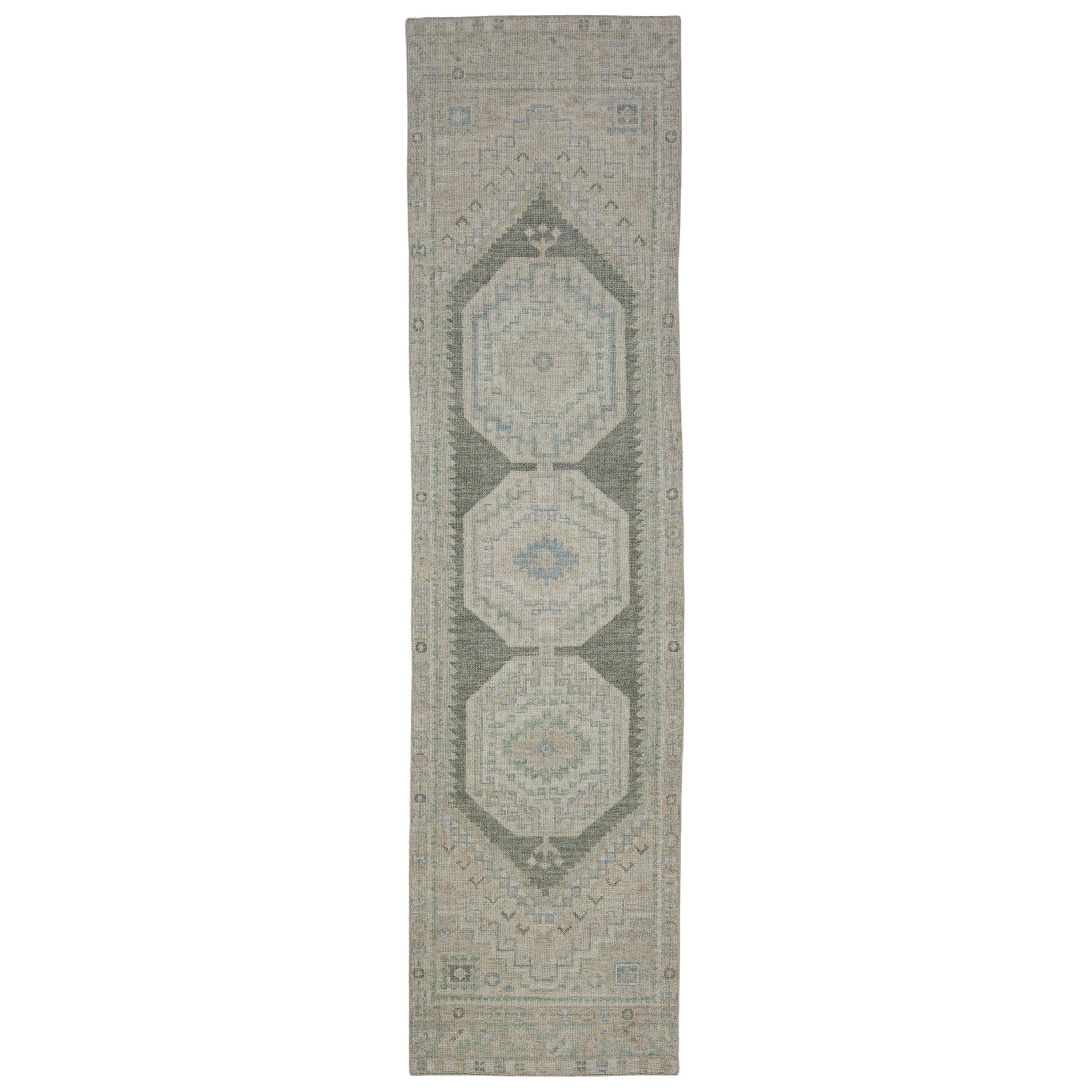 Tappeto Oushak turco orientale fatto a mano 2'8" x 10'7" #11589