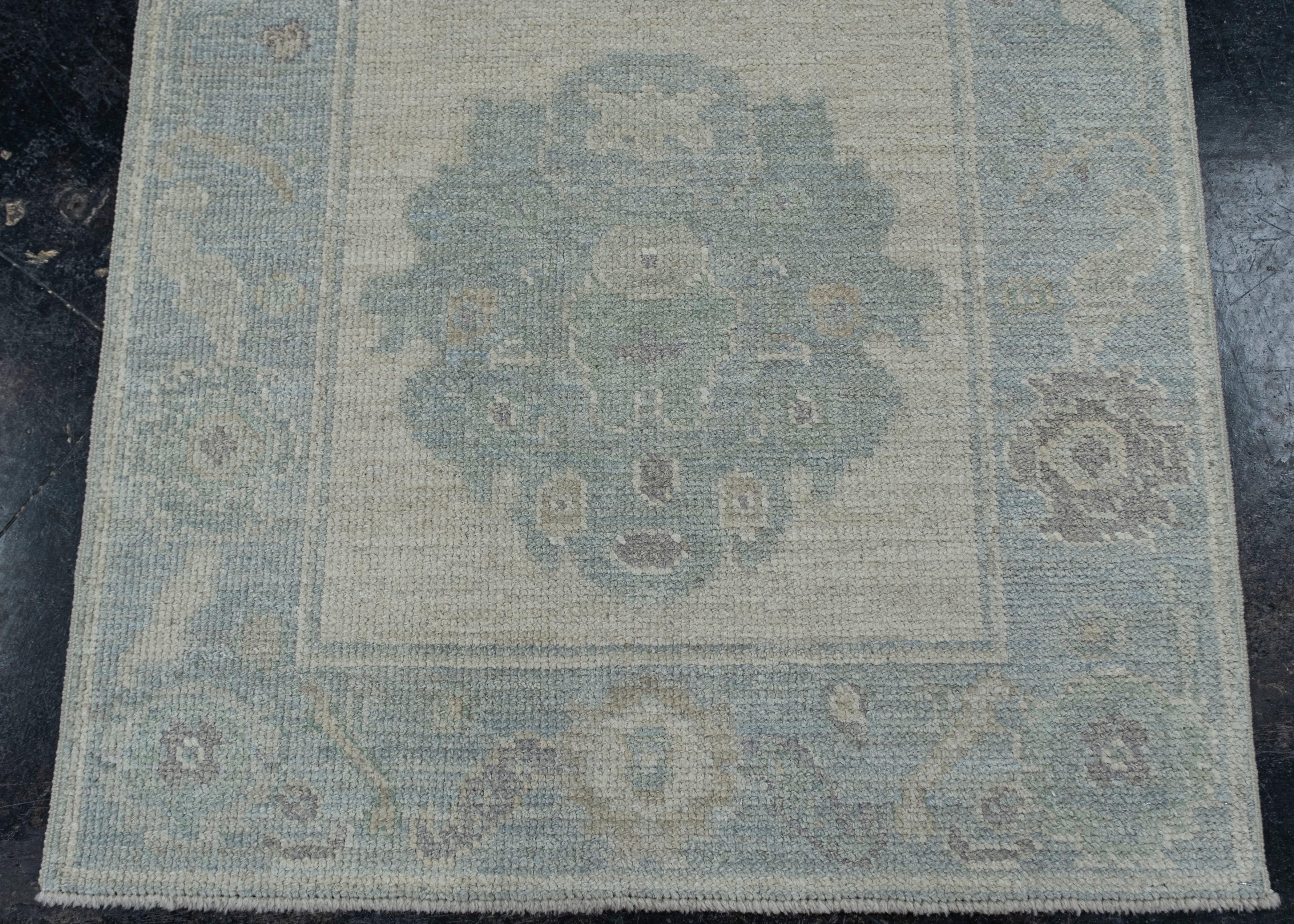 Hand-Knotted Turkish Oushak Rug Oriental Handmade 2'9