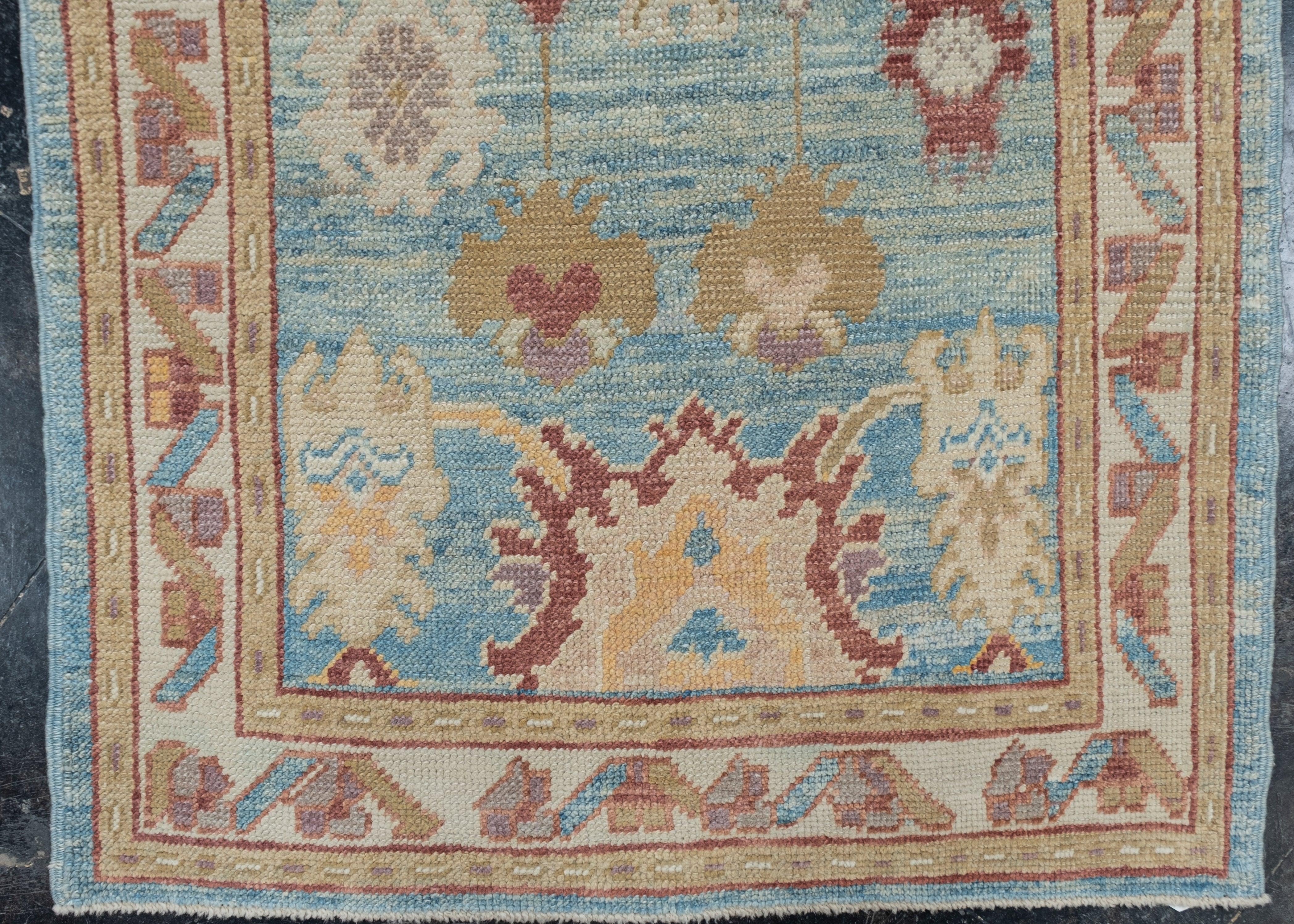 Türkischer Oushak-Teppich Orientalisch Handgefertigt 3' x 11'11