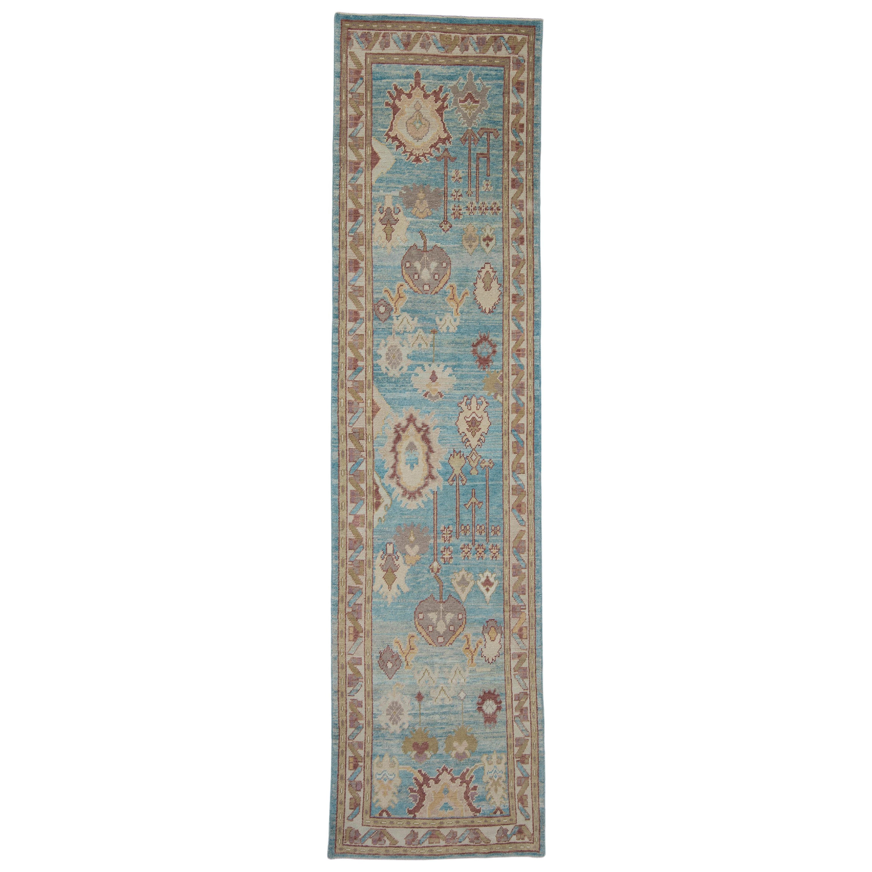 Tappeto Oushak turco orientale fatto a mano 3' x 11'11" #2238
