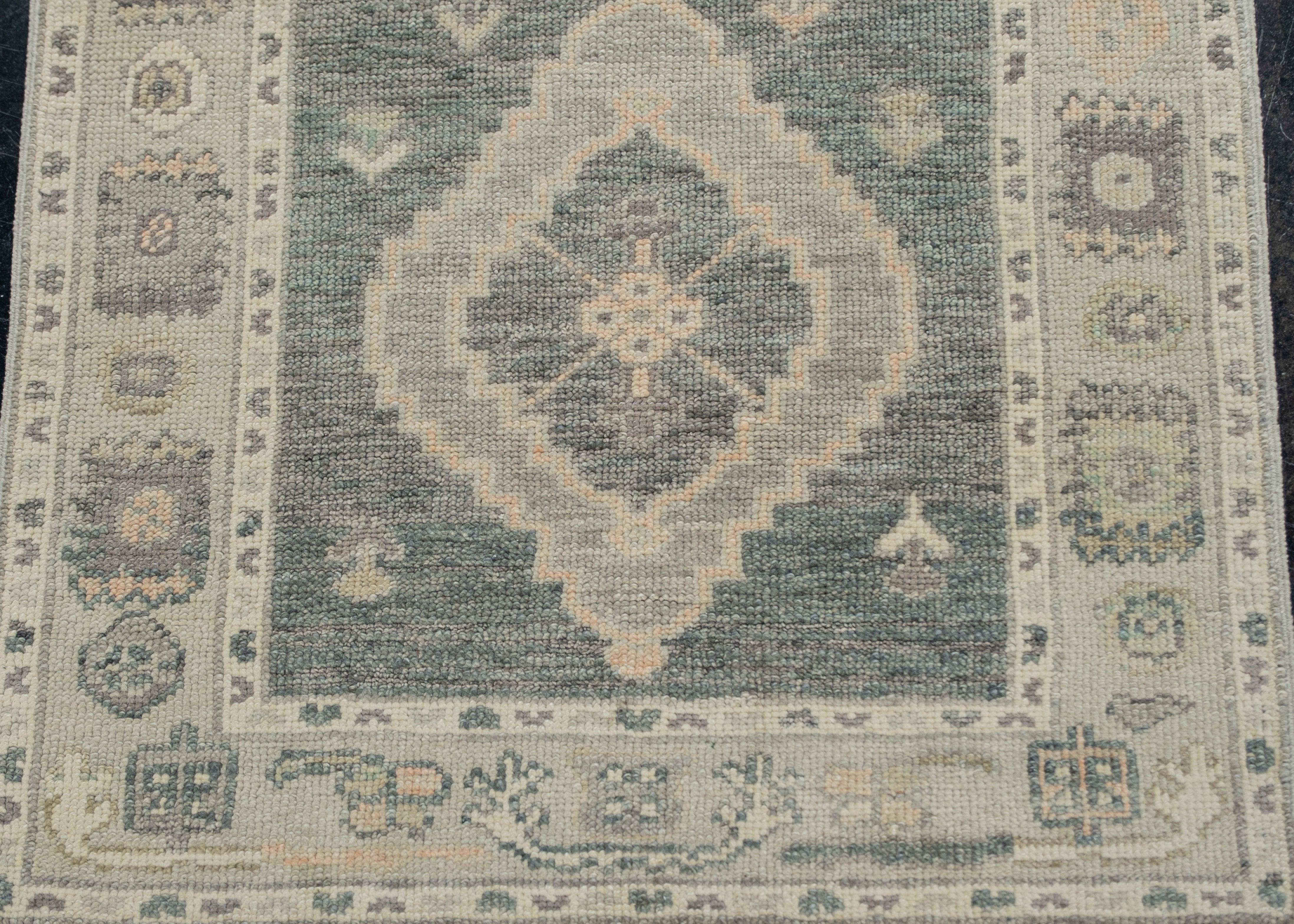 Türkischer Oushak-Teppich Orientalisch Handgefertigt 3' x 7'8