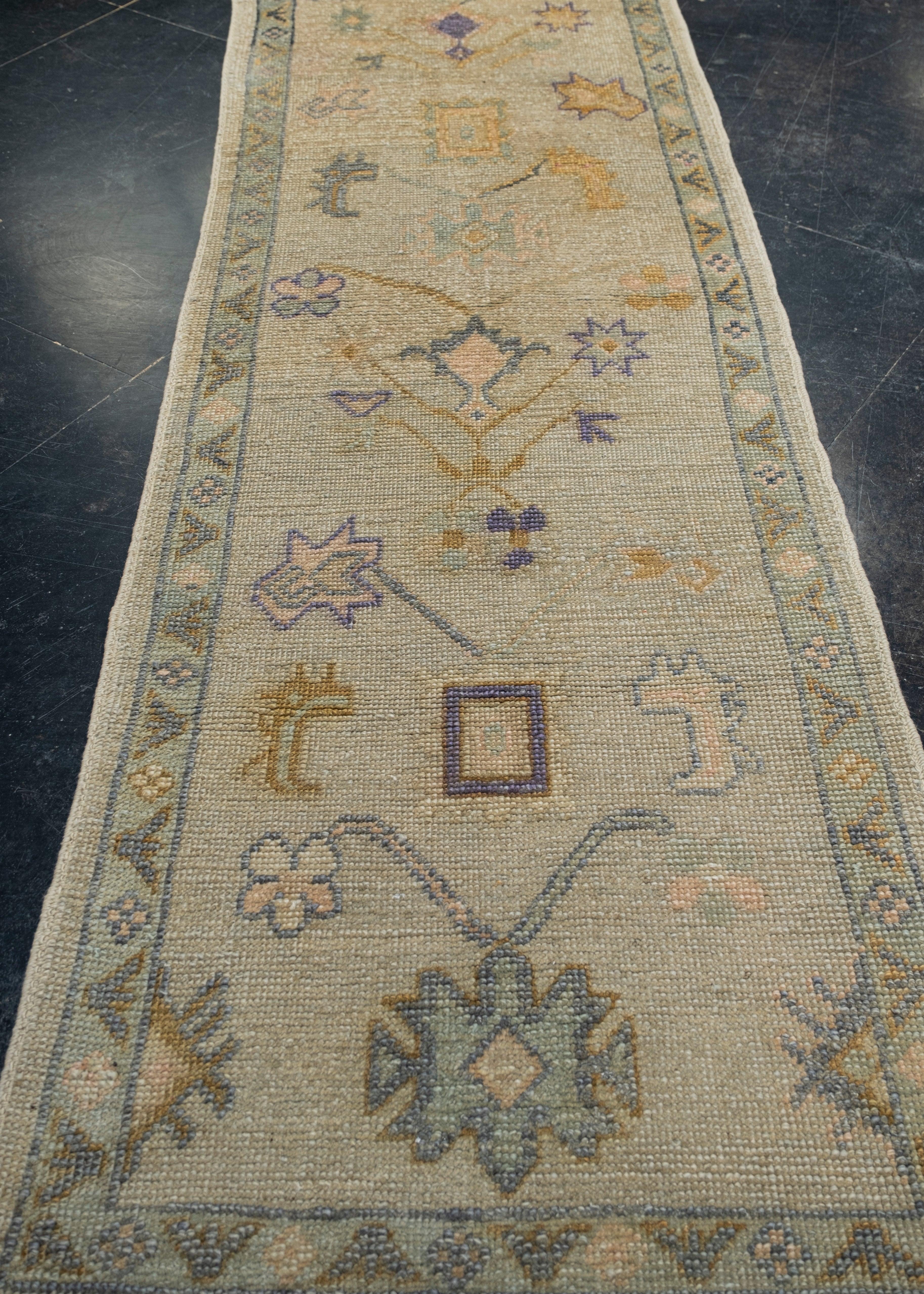 Türkischer Oushak-Teppich Orientalisch Handgefertigt 3' x 9'6