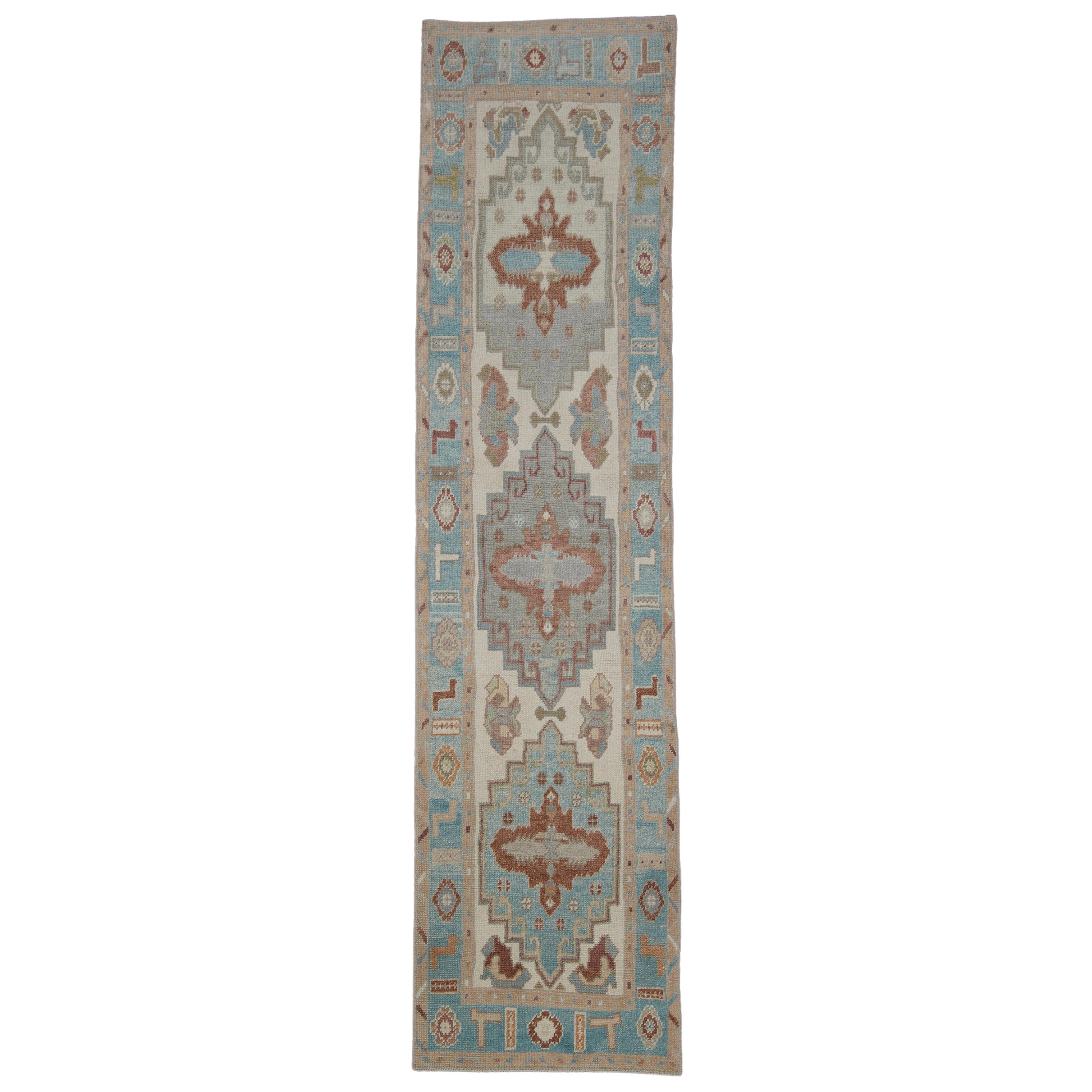 Türkischer Oushak-Teppich Orientalisch Handgefertigt 3'1" x 12'2" #2272