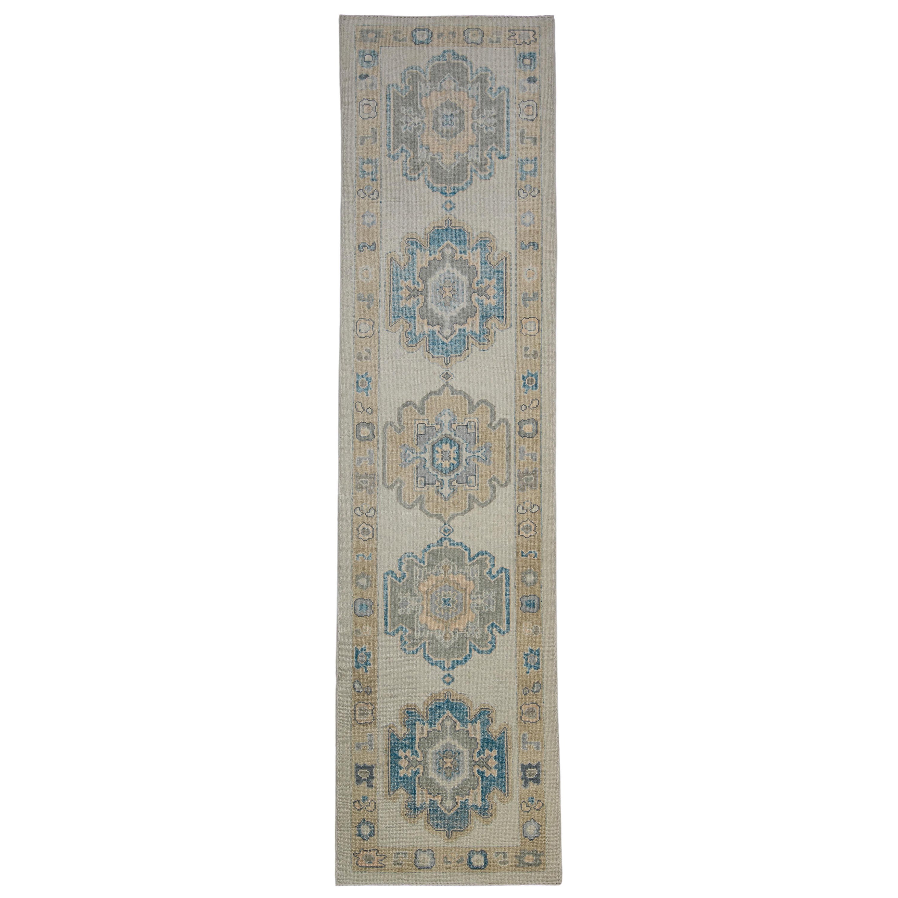 Türkischer Oushak-Teppich Orientalisch Handgefertigt 3'1" x 12'3" #7625