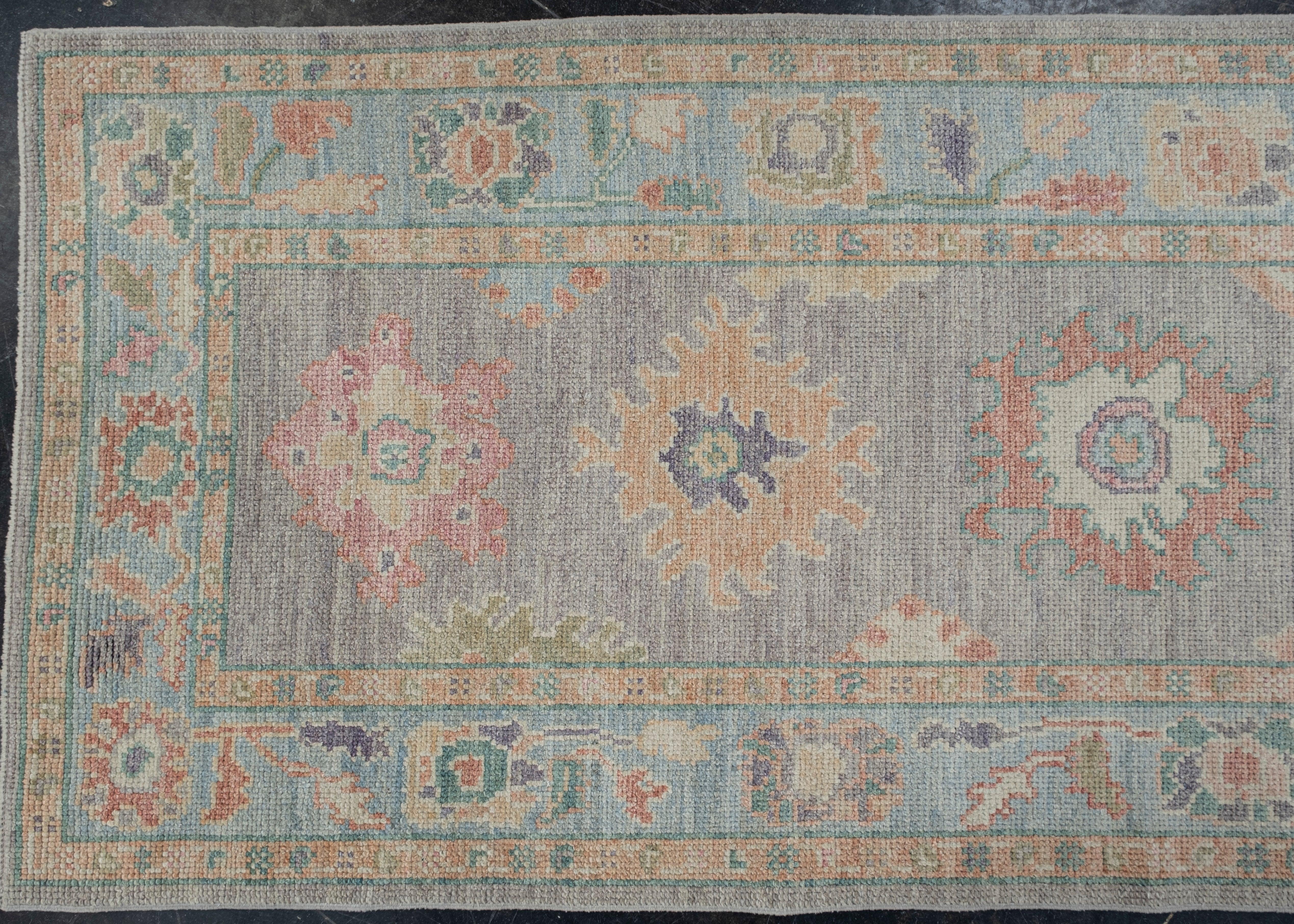 Hand-Knotted Turkish Oushak Rug Oriental Handmade 3'1