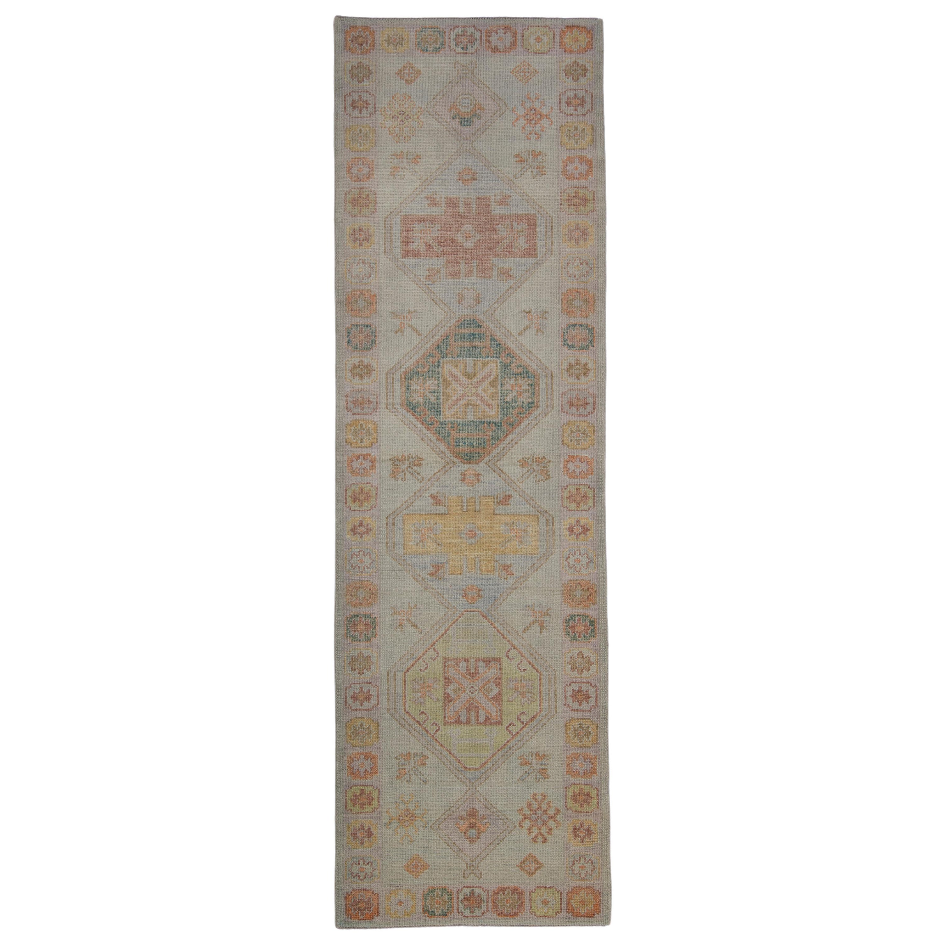 Türkischer Oushak-Teppich Orientalisch Handgefertigt 3'2" x 10'5" #2239 im Angebot