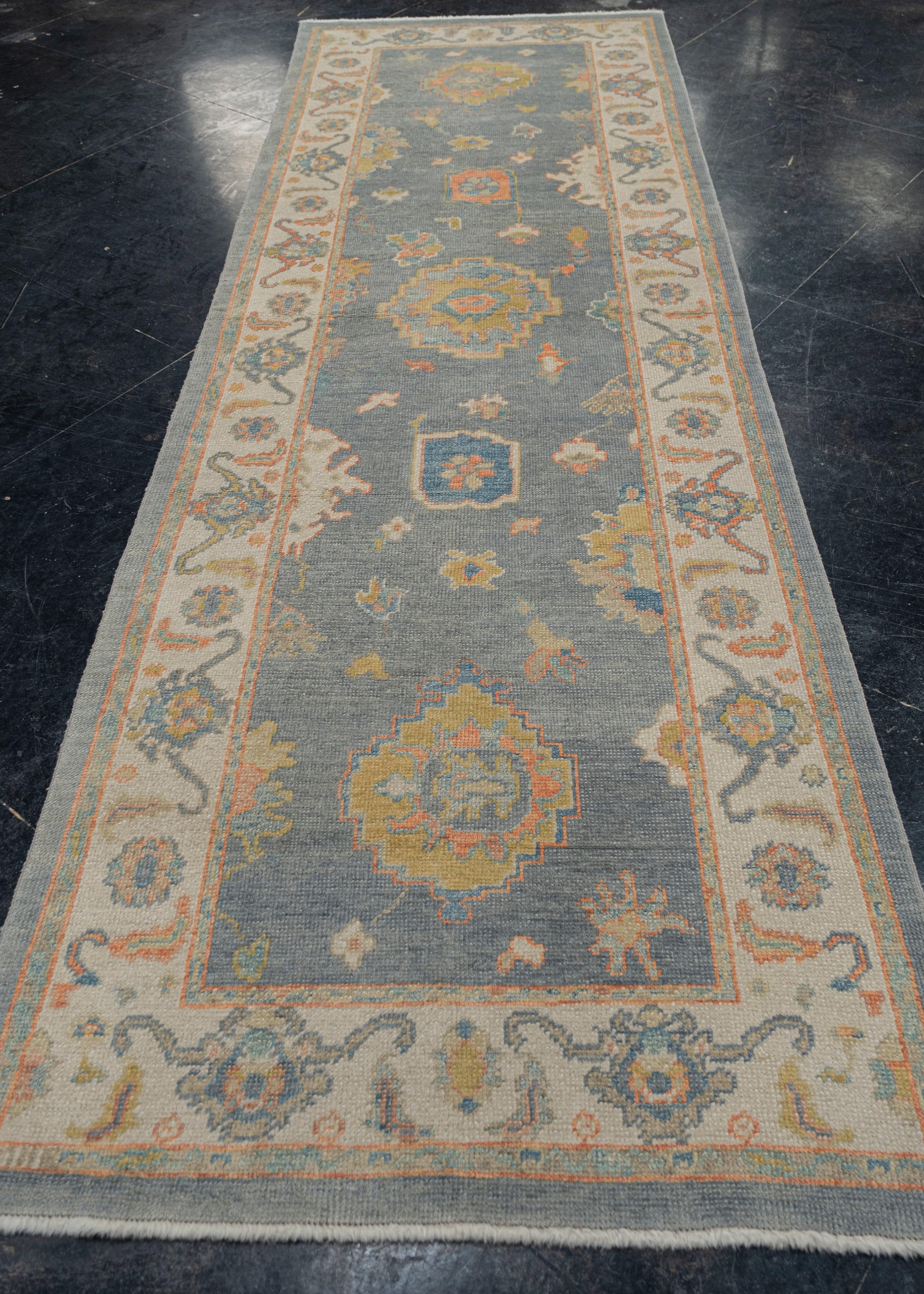 Contemporary Turkish Oushak Rug Oriental Handmade 3'9