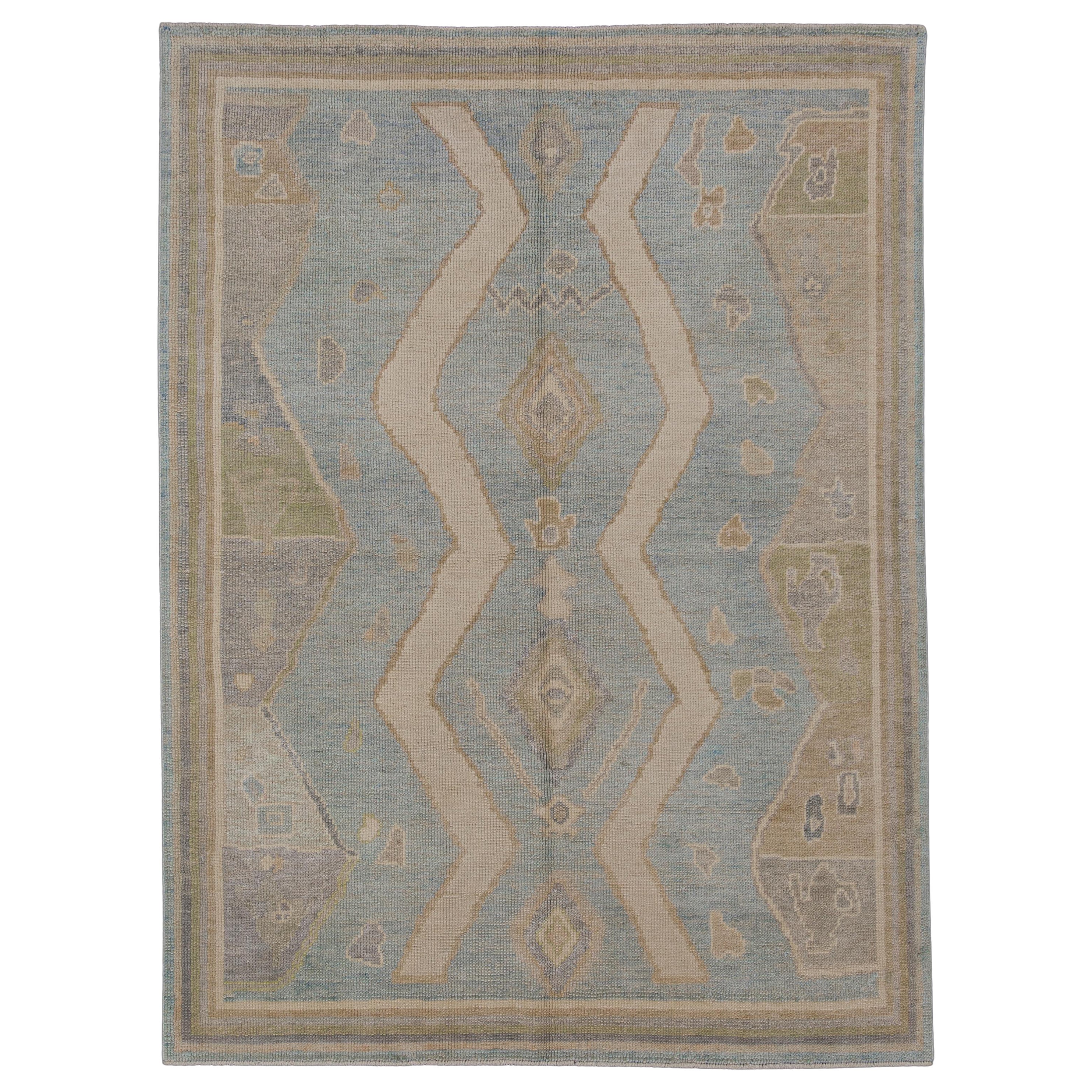 Türkischer Oushak-Teppich Orientalisch Handgefertigt 4'11" x 6'7" #12142 im Angebot
