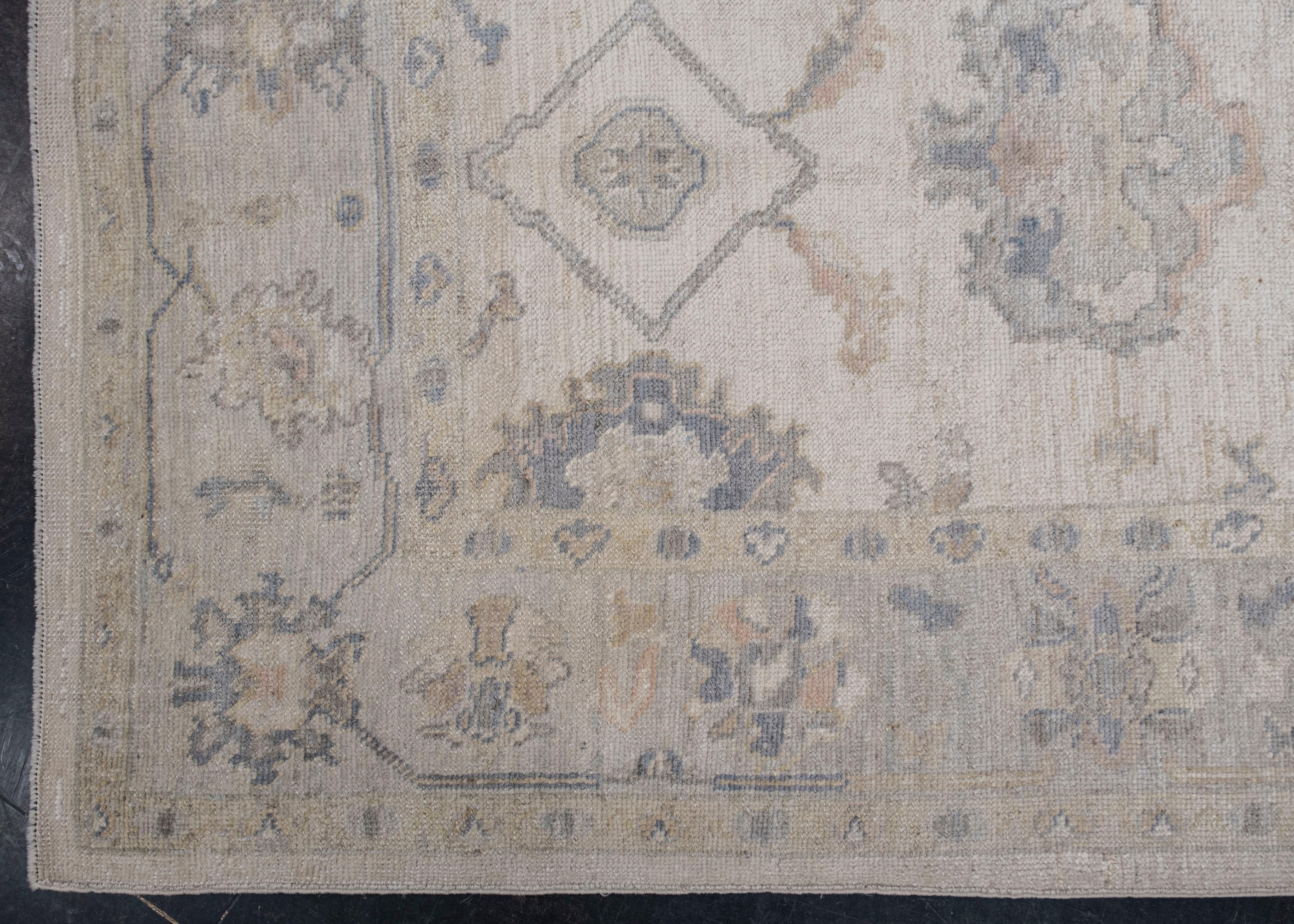 Hand-Knotted Turkish Oushak Rug Oriental Handmade 4'11