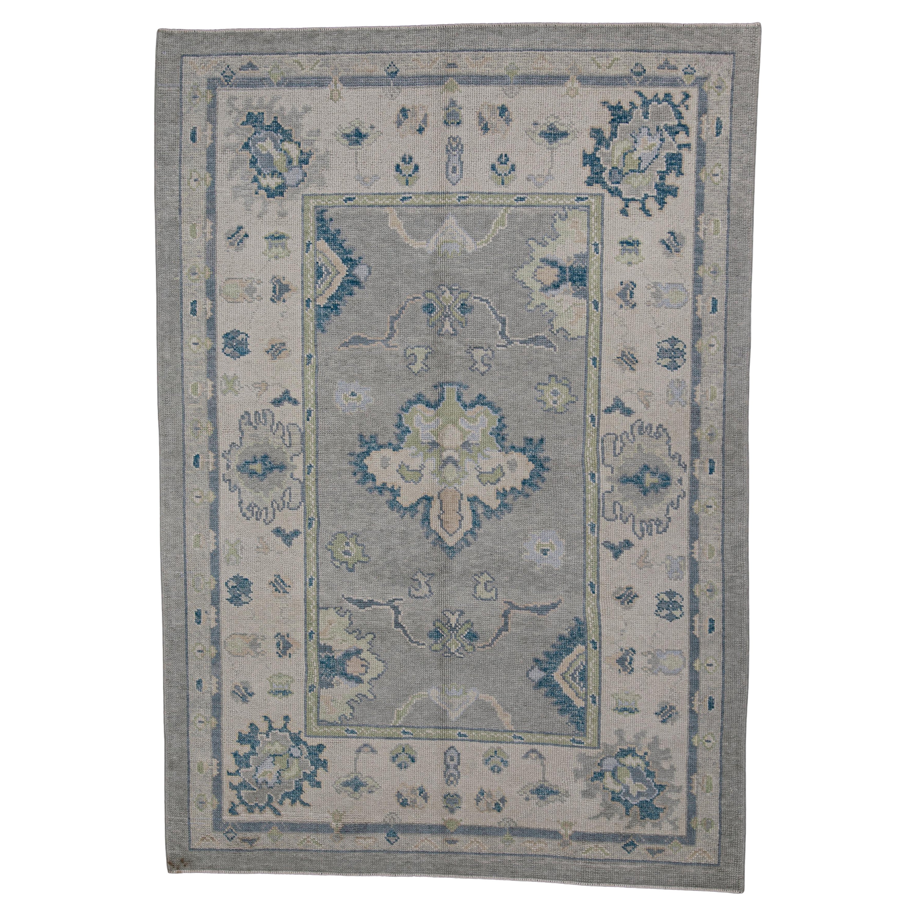 Tapis turc Oushak oriental fait à la main 5'2" x 7'5" n°12152