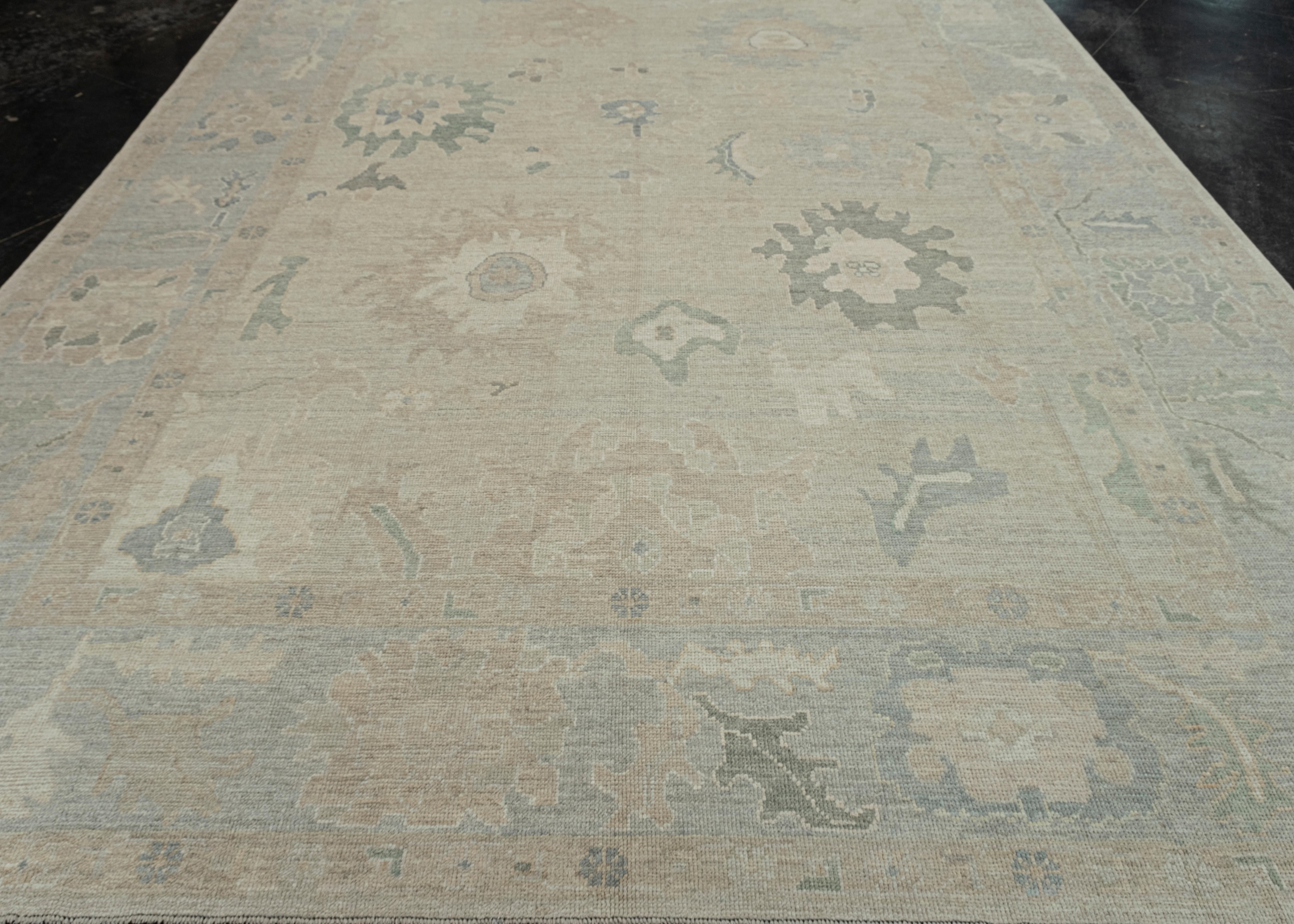 XXI secolo e contemporaneo Tappeto Oushak turco orientale fatto a mano 9'8