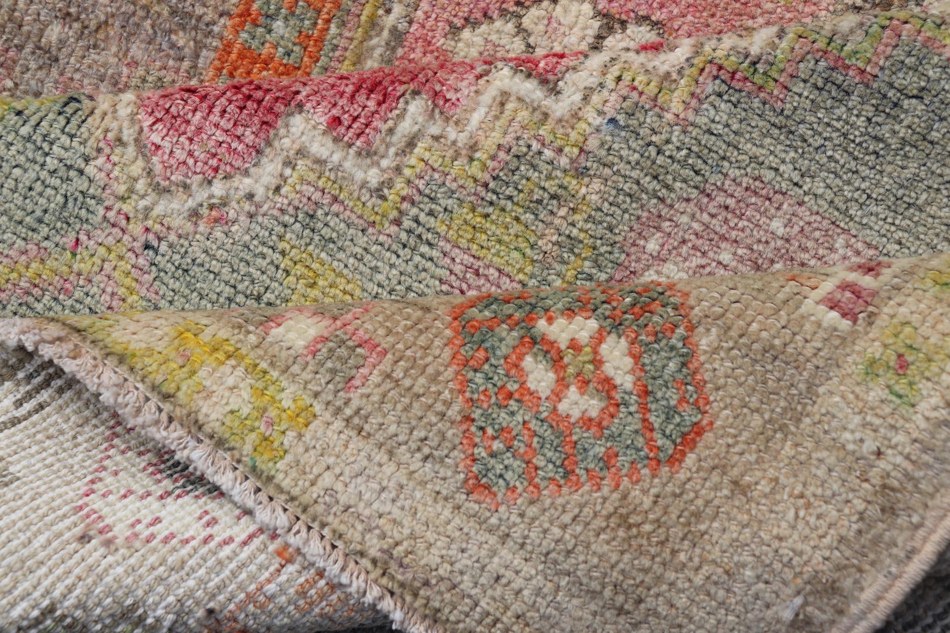 Turkish Oushak Rug -Pastel Pink, Green, and Yellow Floral Medallions 3'5 x 5'8 For Sale 4