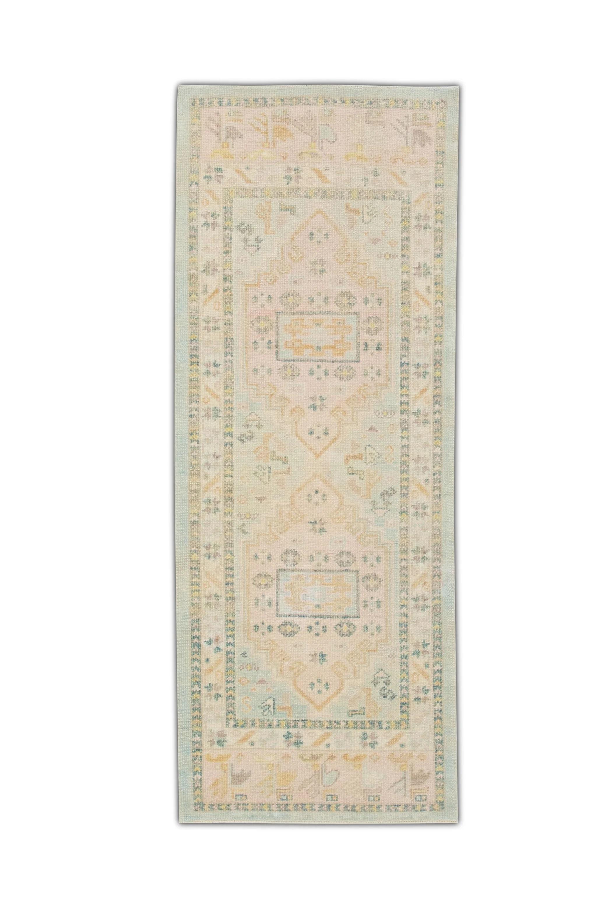 Turkish Oushak Rug Peach, Sage & Ivory Handwoven Wool Rug 2'11