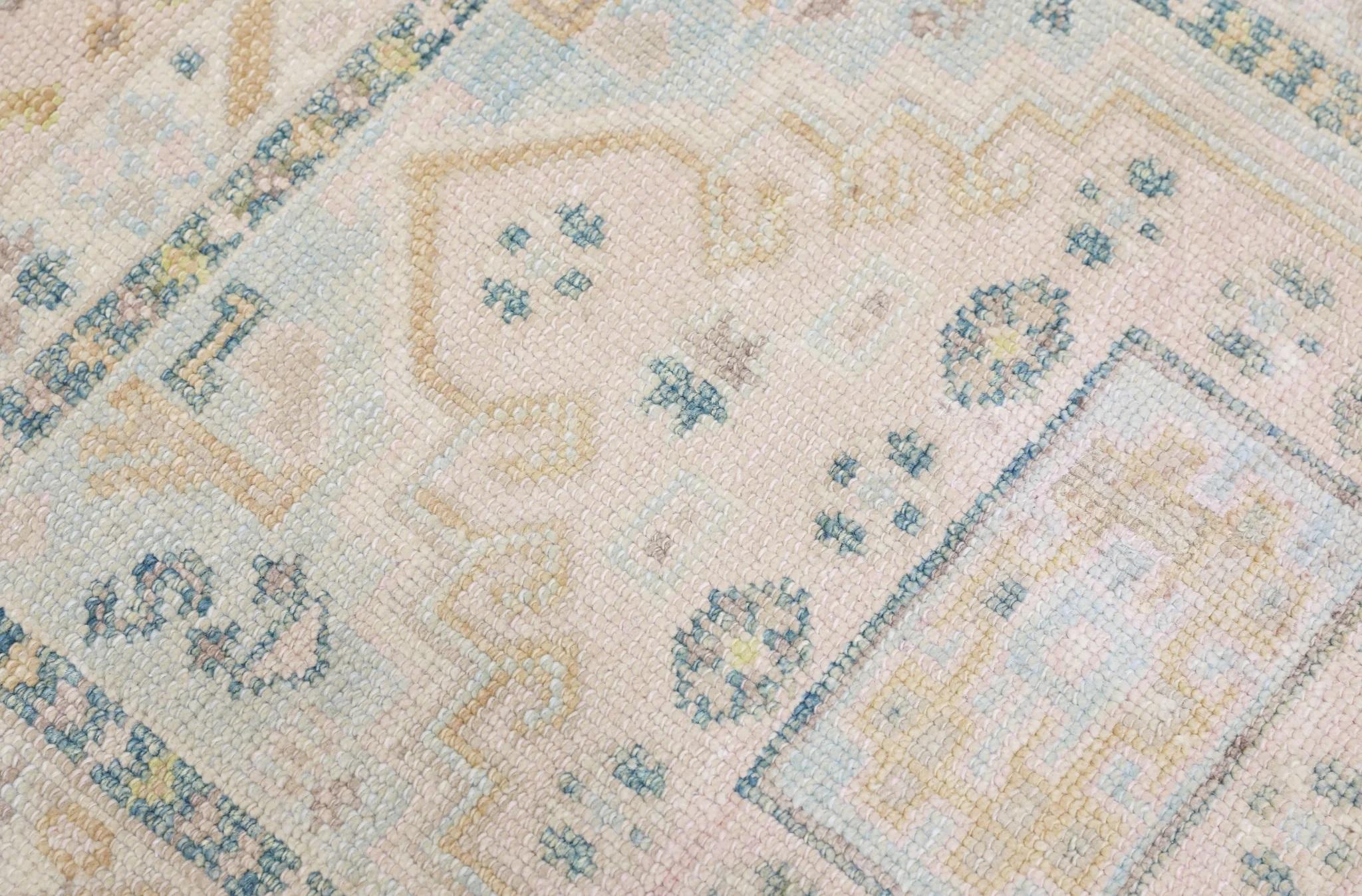 Turkish Oushak Rug Peach, Sage & Ivory Handwoven Wool Rug 2'11