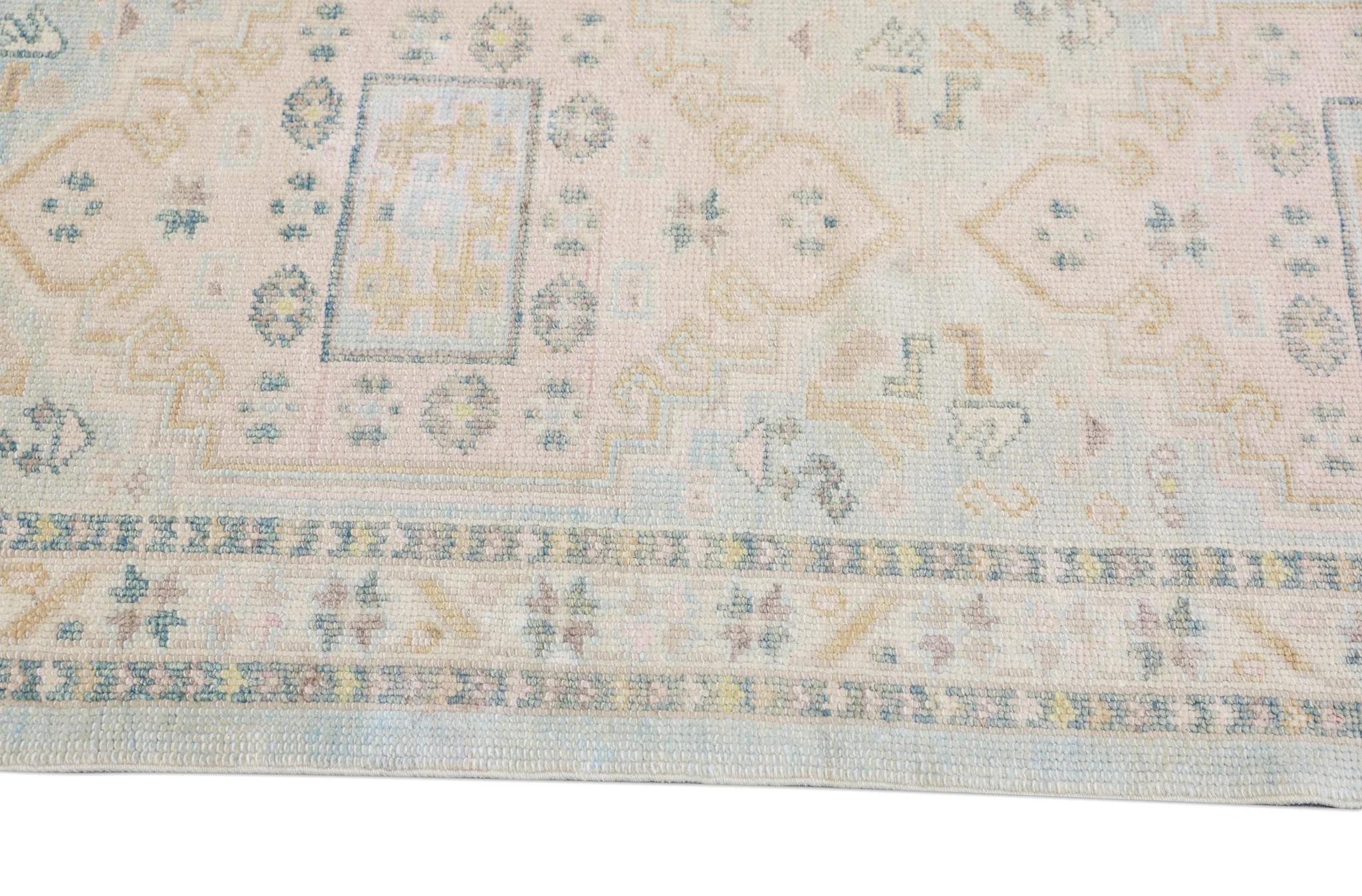 Turkish Oushak Rug Peach, Sage & Ivory Handwoven Wool Rug 2'11