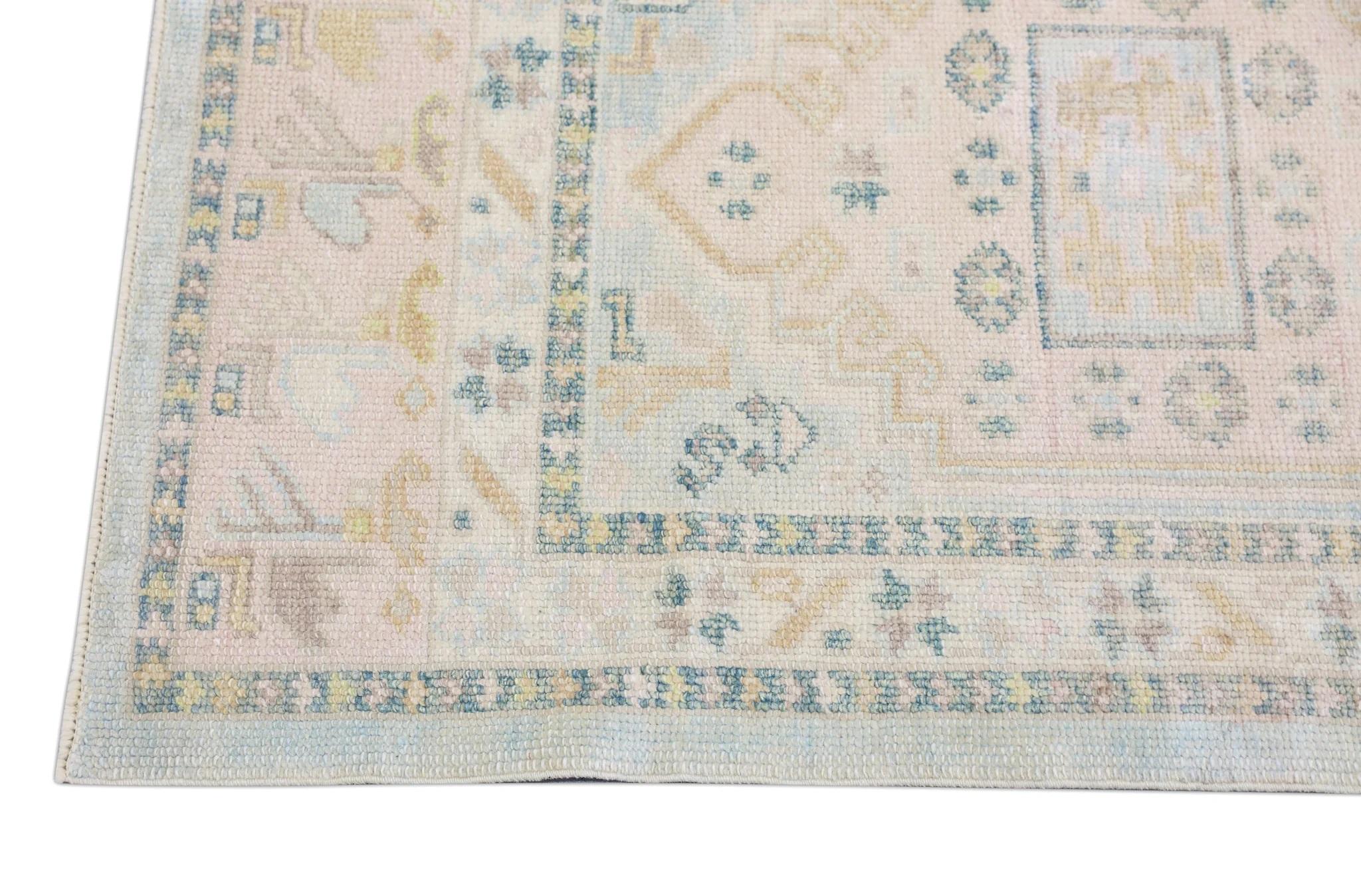 Turkish Oushak Rug Peach, Sage & Ivory Handwoven Wool Rug 2'11