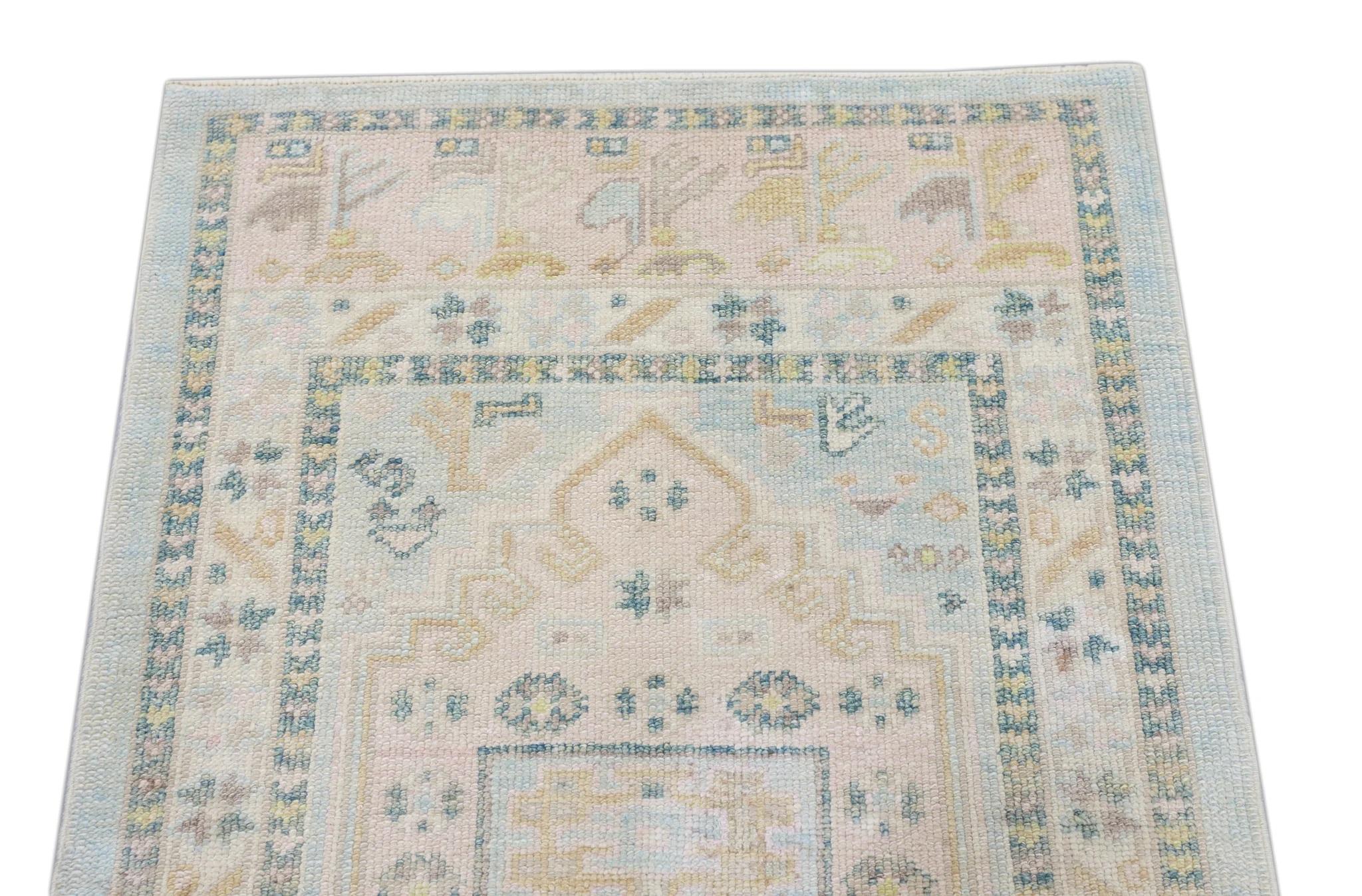 Turkish Oushak Rug Peach, Sage & Ivory Handwoven Wool Rug 2'11