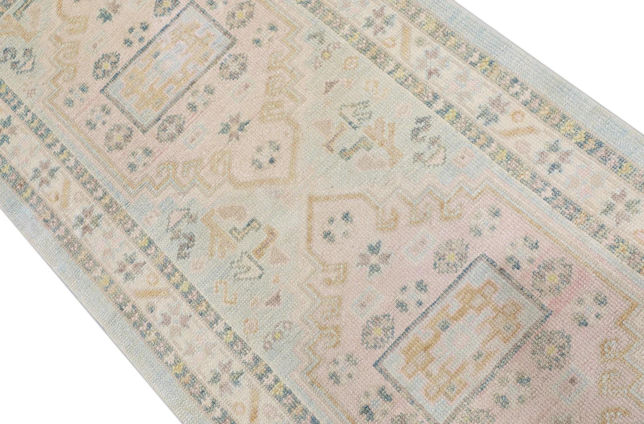 Turkish Oushak Rug Peach, Sage & Ivory Handwoven Wool Rug 2'11