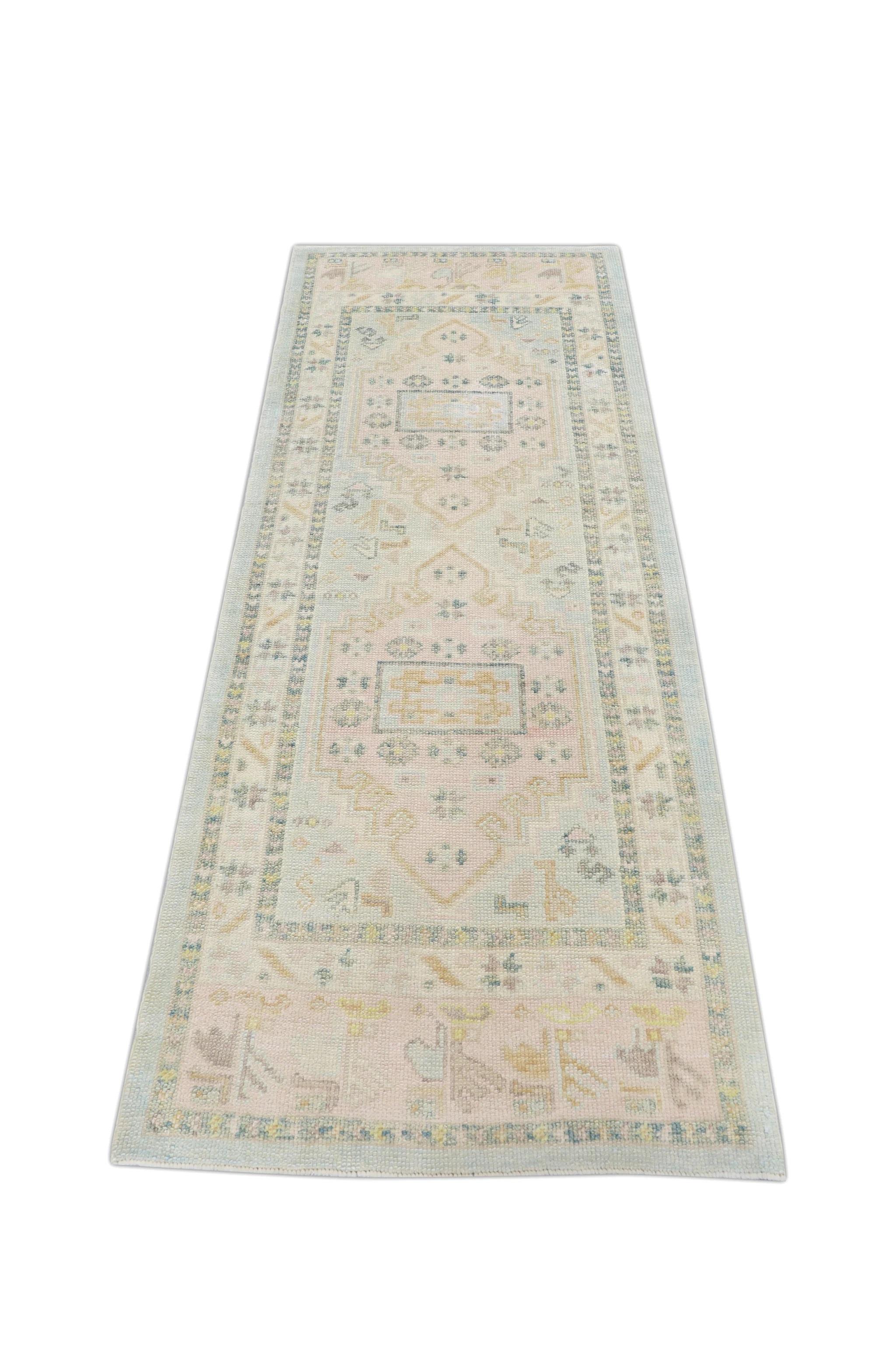 Turkish Oushak Rug Peach, Sage & Ivory Handwoven Wool Rug 2'11