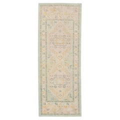 Turkish Oushak Rug Peach, Sage & Ivory Handwoven Wool Rug 2'11" x 7'3"