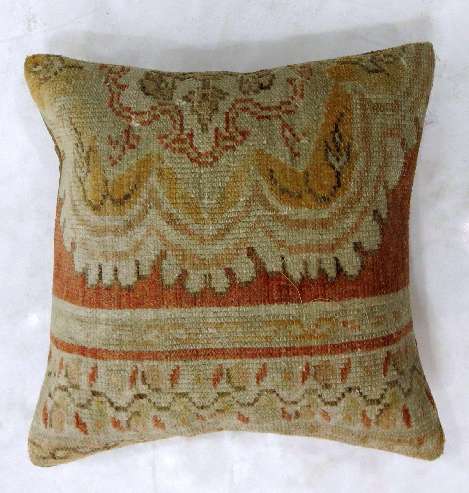 Hand-Knotted Turkish Oushak Rug Pillow For Sale