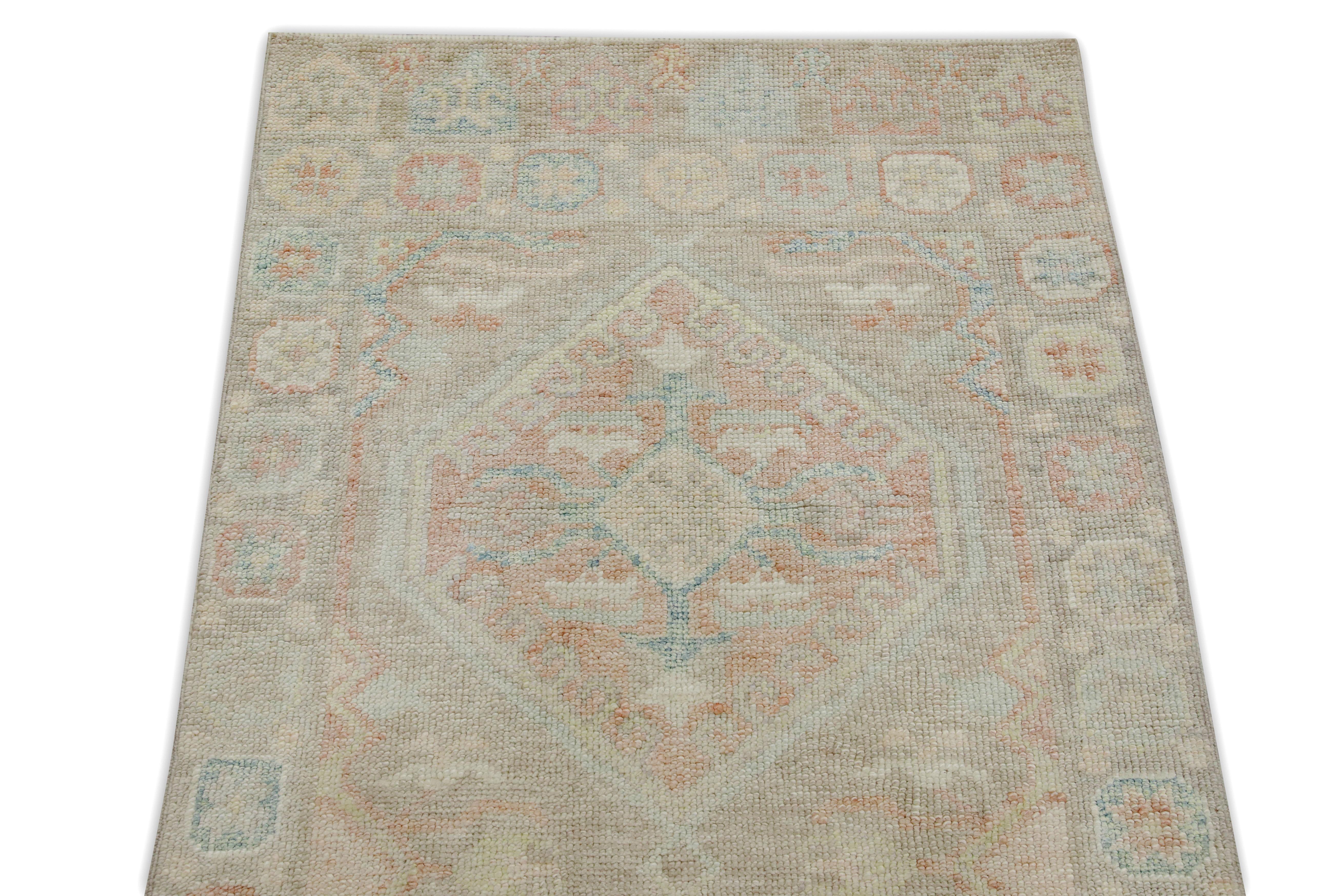 XXI secolo e contemporaneo Tappeto Oushak turco Rosa e Blu Tessuto a mano in lana 2'11