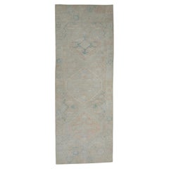 Turkish Oushak Rug Pink & Blue Handwoven Wool Rug 2'11" x 7'8"