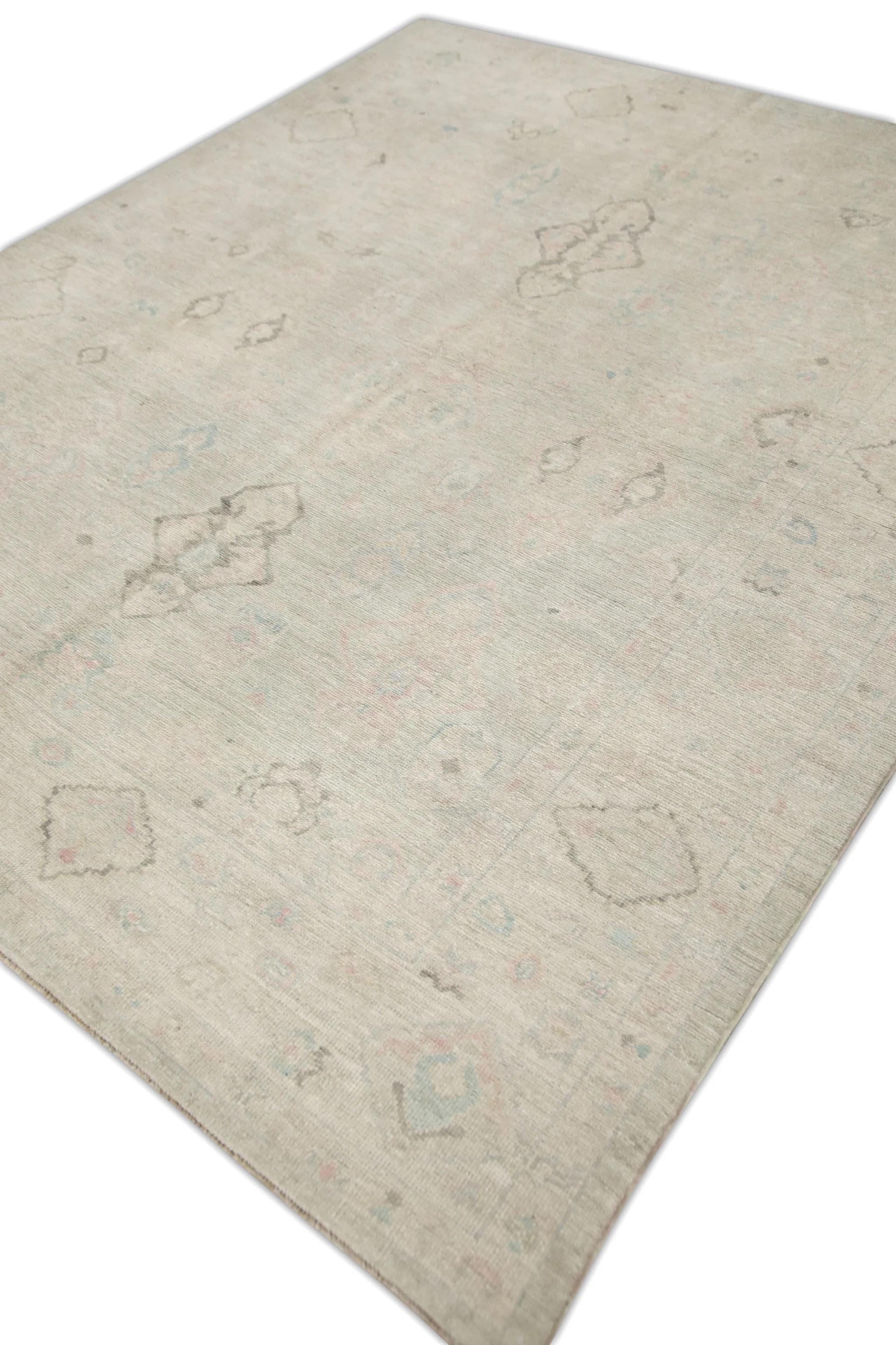 Turkish Oushak Rug Pink & Brown Handwoven Wool Rug 7'8