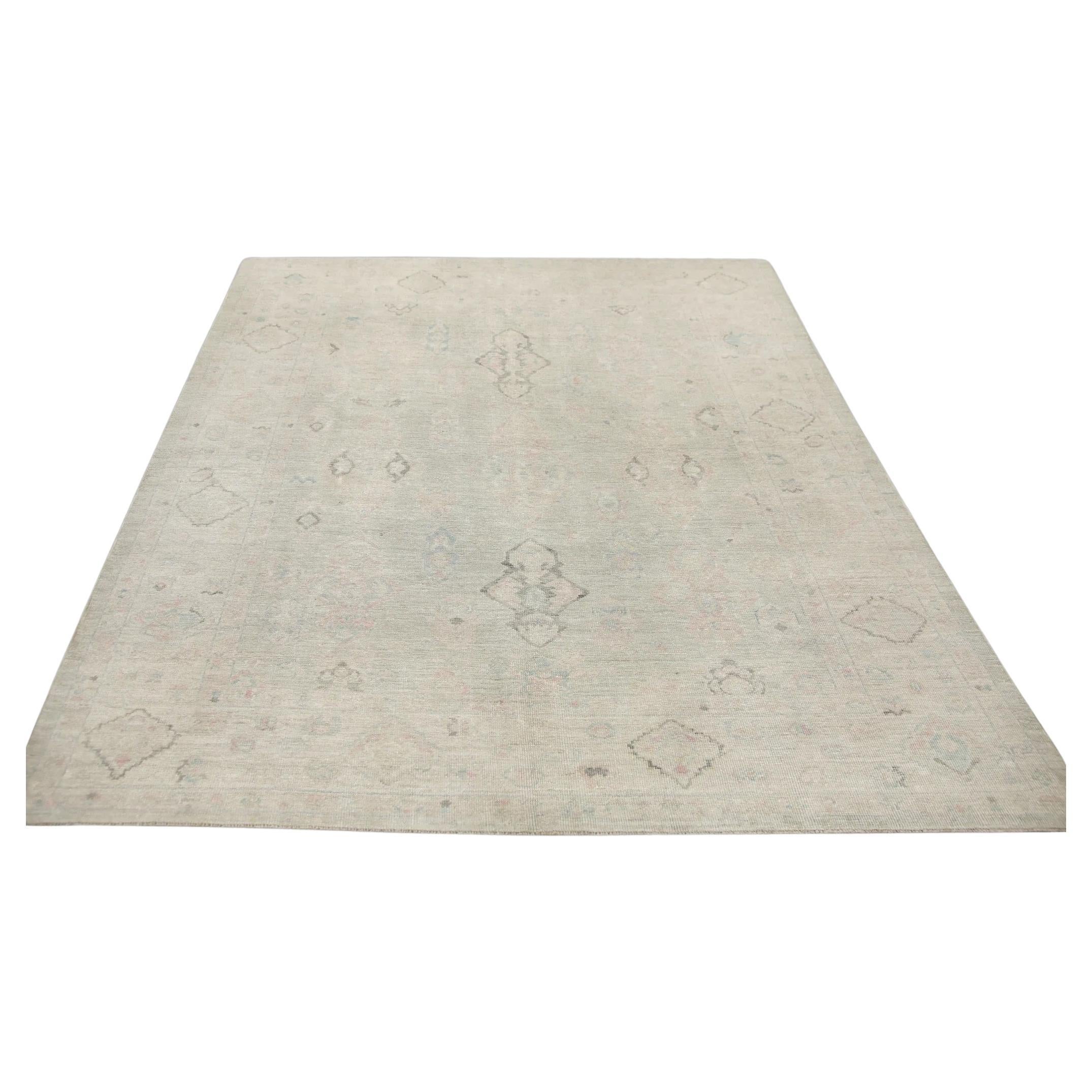 Turkish Oushak Rug Pink & Brown Handwoven Wool Rug 7'8" x 9' For Sale