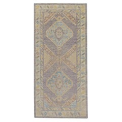 Tappeto Oushak turco Medaglione viola Tessuto a mano in lana 2'10" x 6'1"