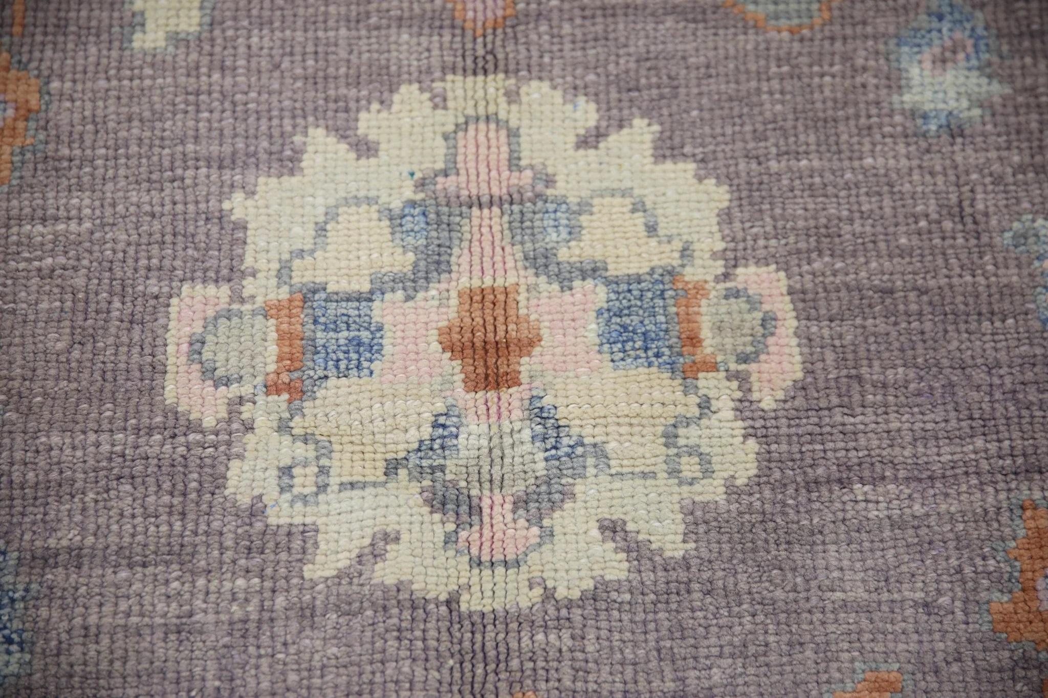 Moderno Tappeto turco Oushak Viola Rosso Floreale fatto a mano in lana 6'2
