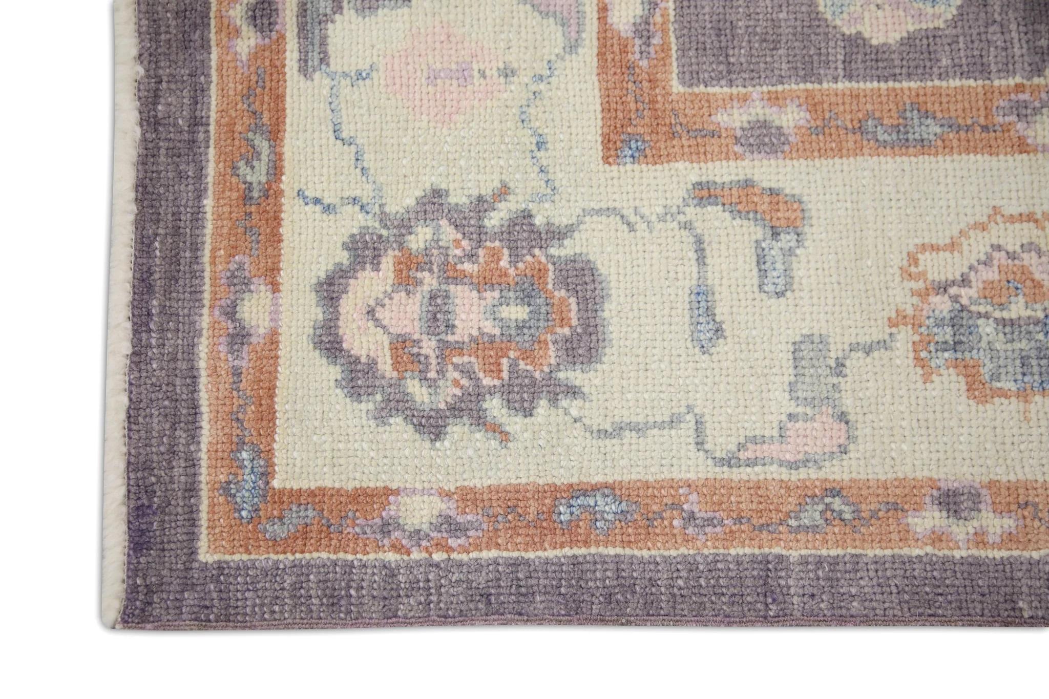 Turco Tappeto turco Oushak Viola Rosso Floreale fatto a mano in lana 6'2