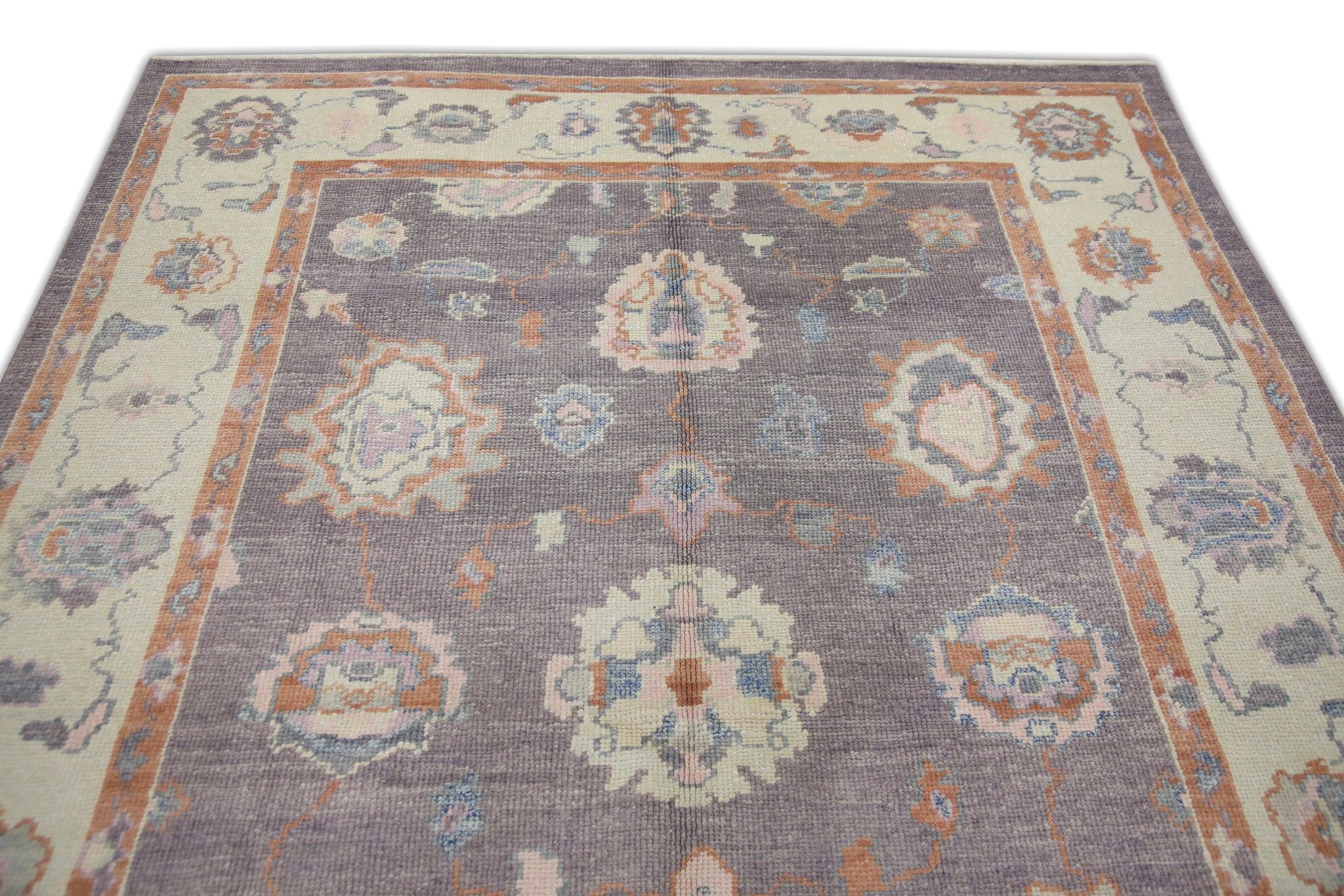 Tintura vegetale Tappeto turco Oushak Viola Rosso Floreale fatto a mano in lana 6'2