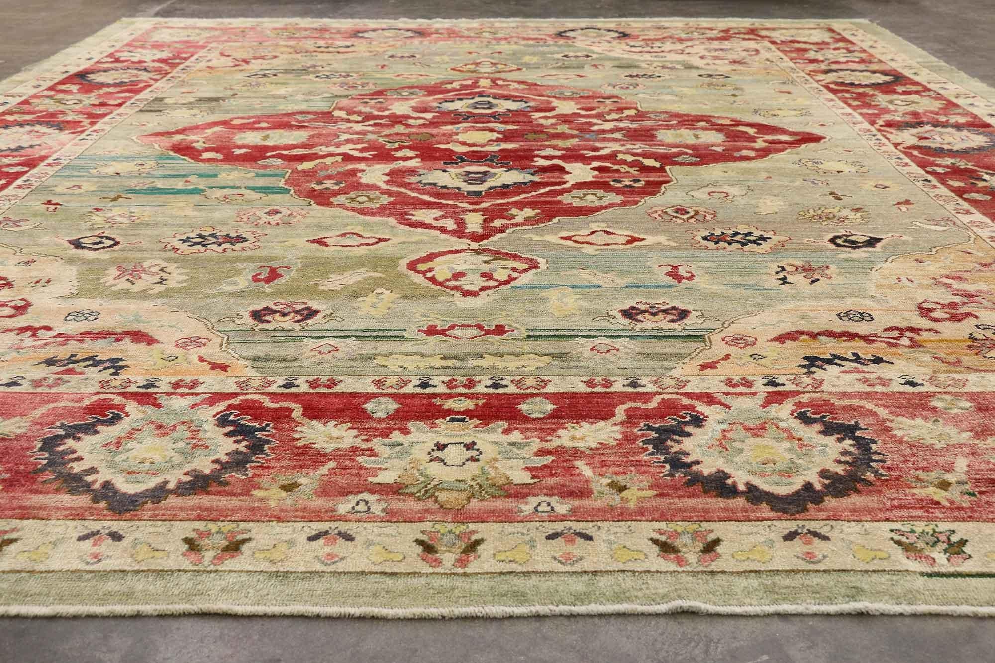 Turkish Oushak Rug Repurposed from Antique Wool Kilim In New Condition For Sale In Dallas, TX