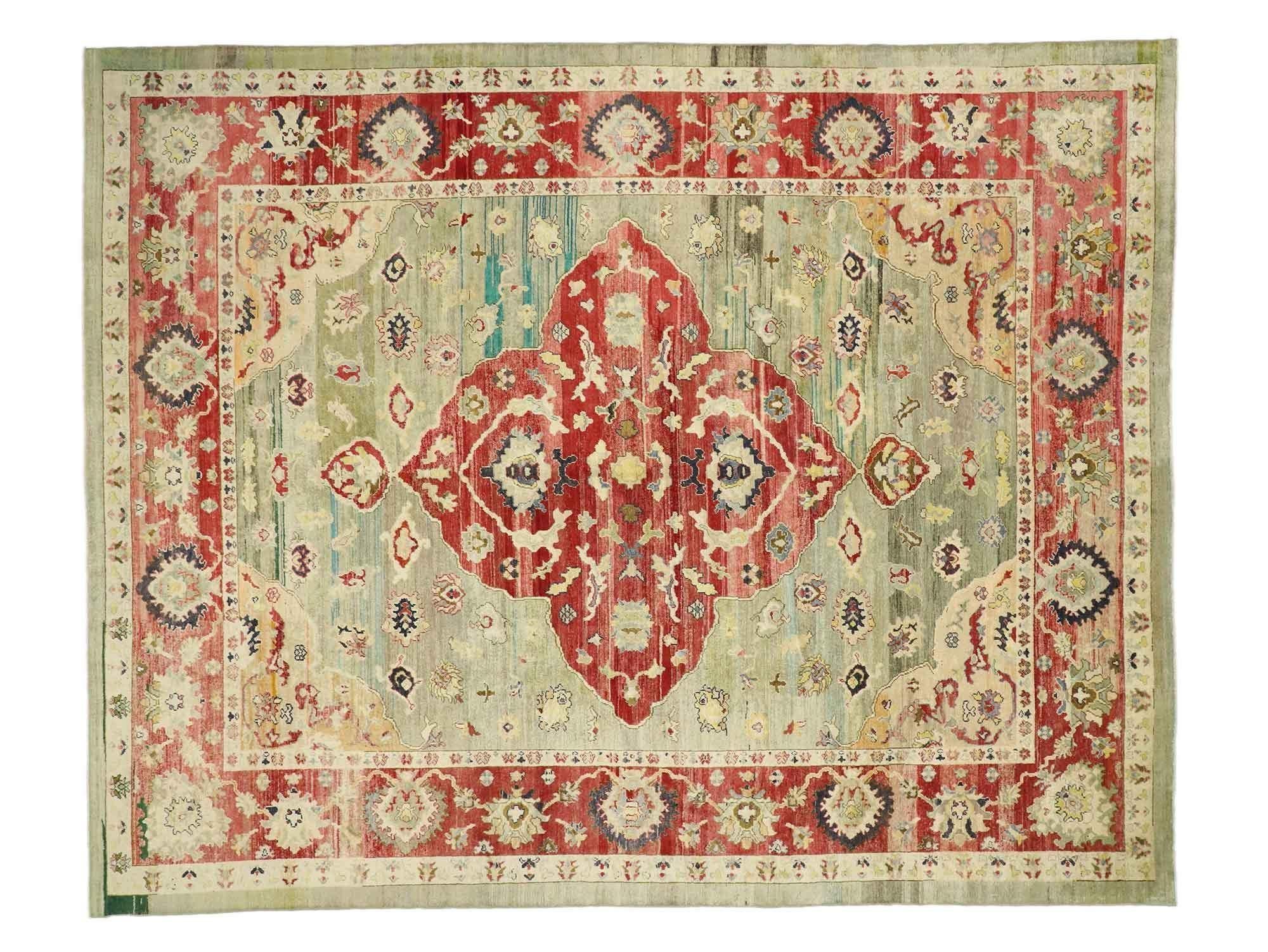 Turkish Oushak Rug Repurposed from Antique Wool Kilim For Sale 1