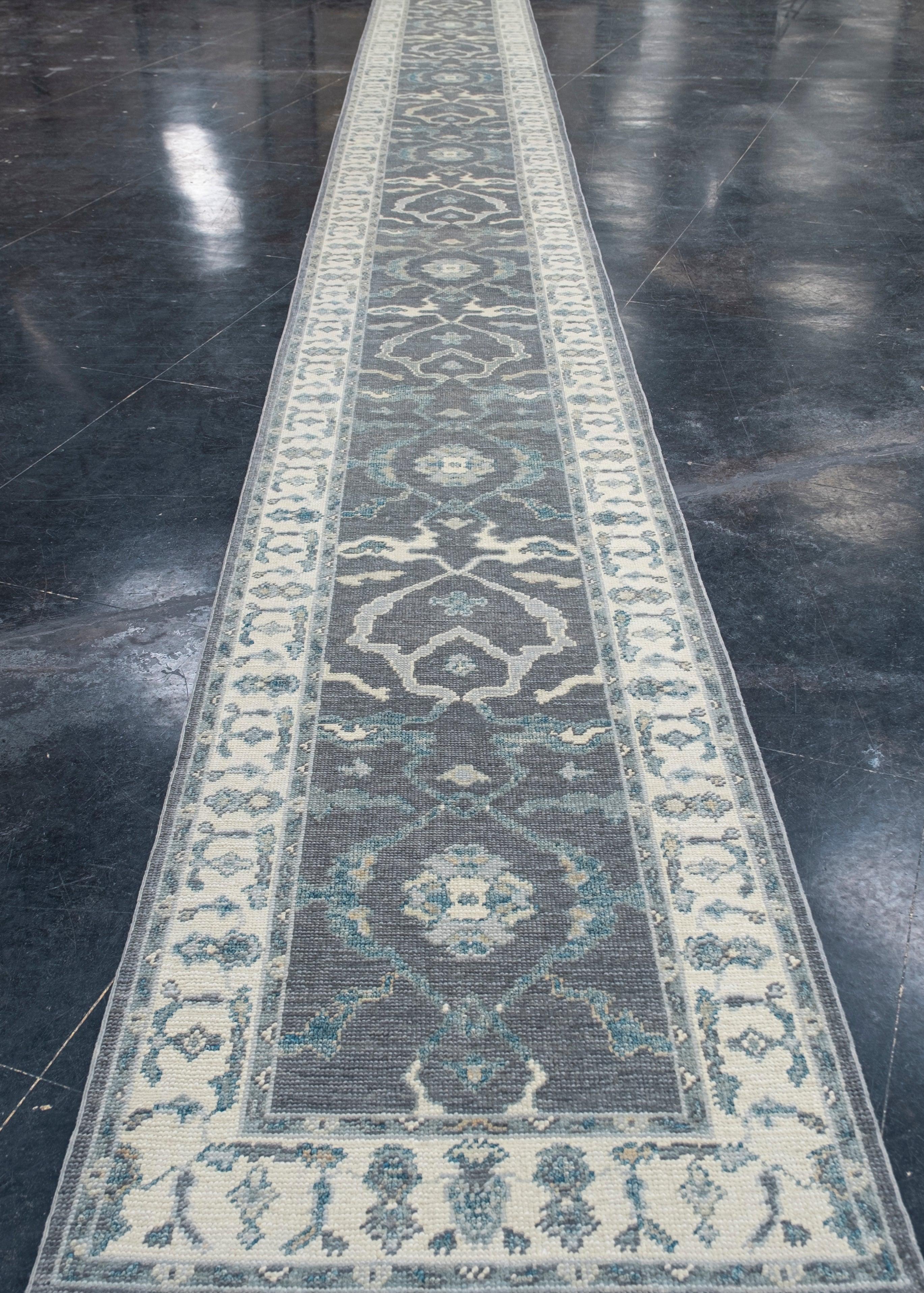 Hand-Knotted Turkish Oushak Rug Runner 2'10