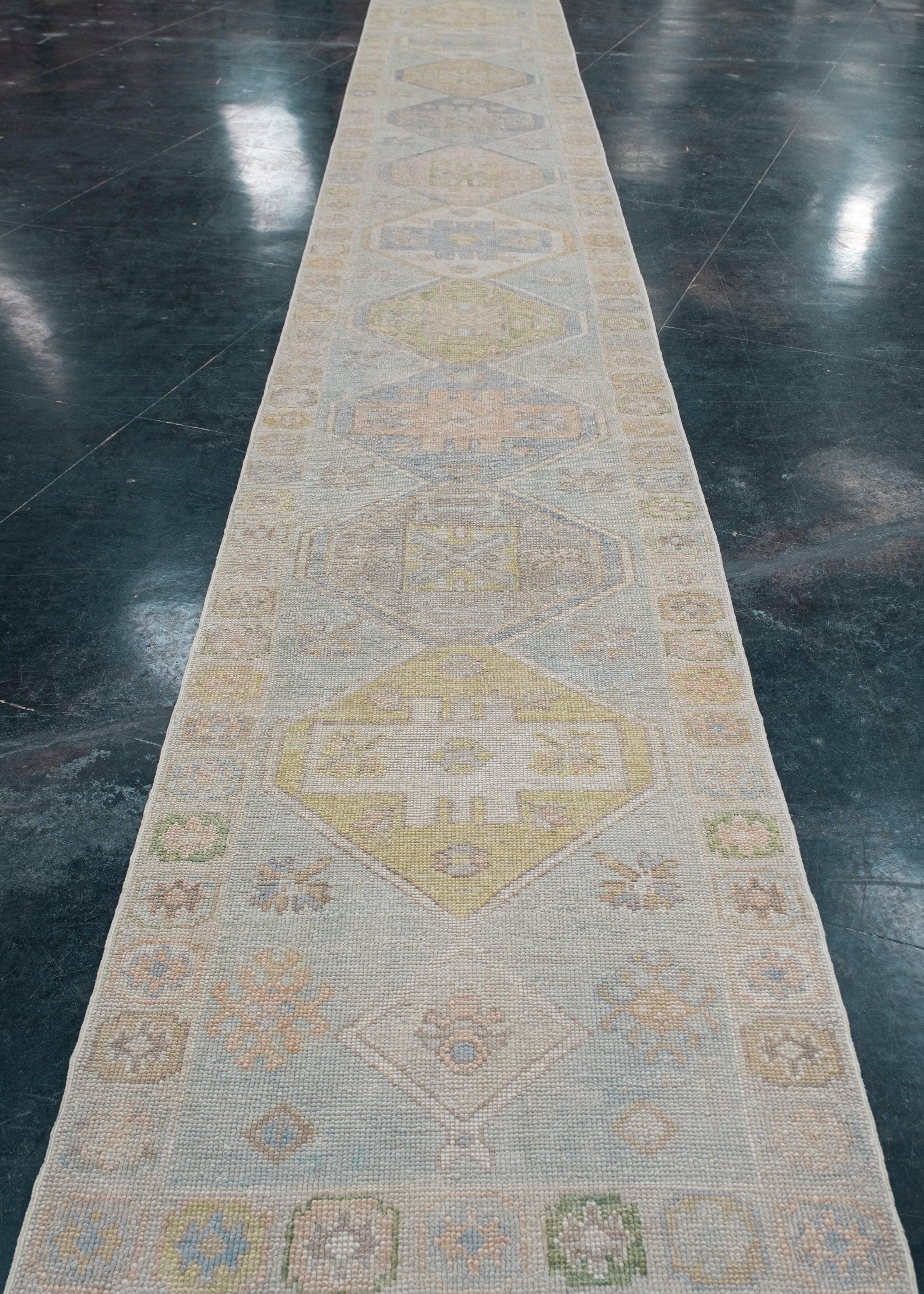 Hand-Knotted Turkish Oushak Rug Runner 2'11