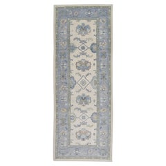 Turkish Oushak Rug Sage Green & Soft Coral Handwoven Wool Rug 5'2" x 13'1"