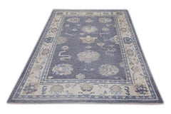Turkish Oushak Rug Slate Blue & Ivory Handwoven Wool Rug 4'8" x 6'11"