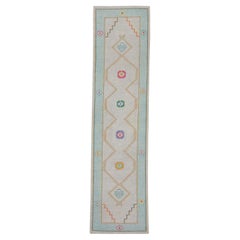 Türkischer Oushak Teppich Weiches Aqua und Beige Handgewebter Wollteppich 2'7" x 9'10"